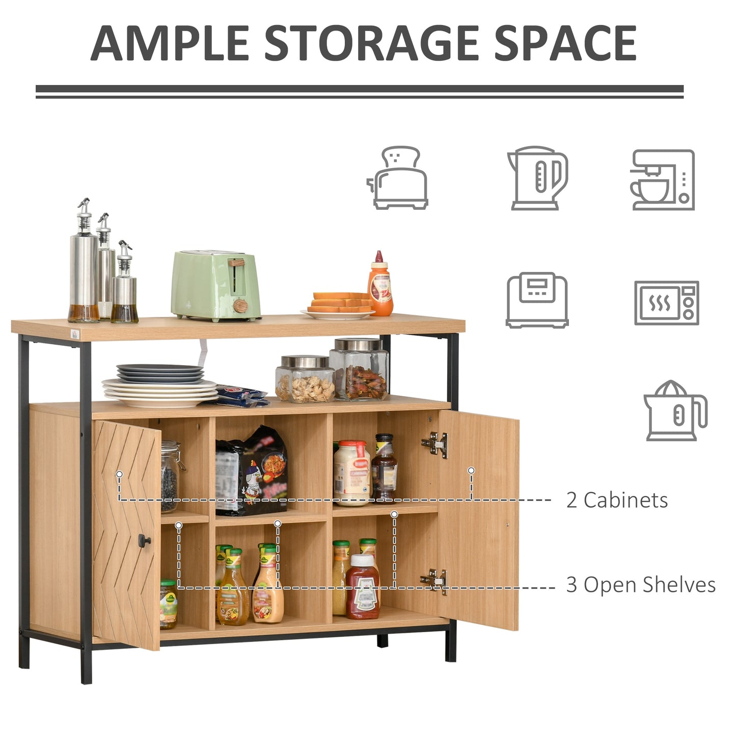 HOMCOM Sideboard Storage Cabinet Cupboard with Doors & Adjustable Shelves Dining Room