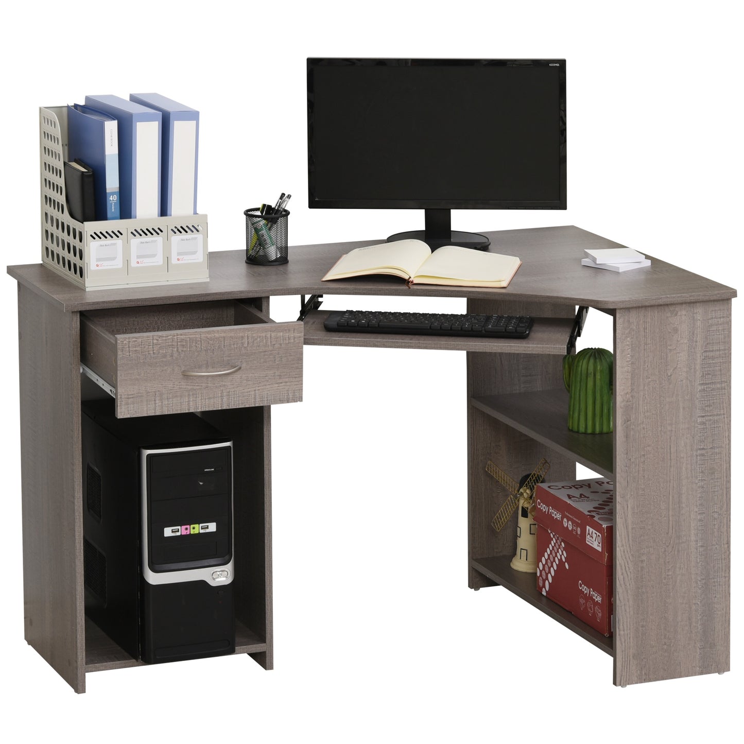 HOMCOM Particle Board Corner Computer Desk Grey