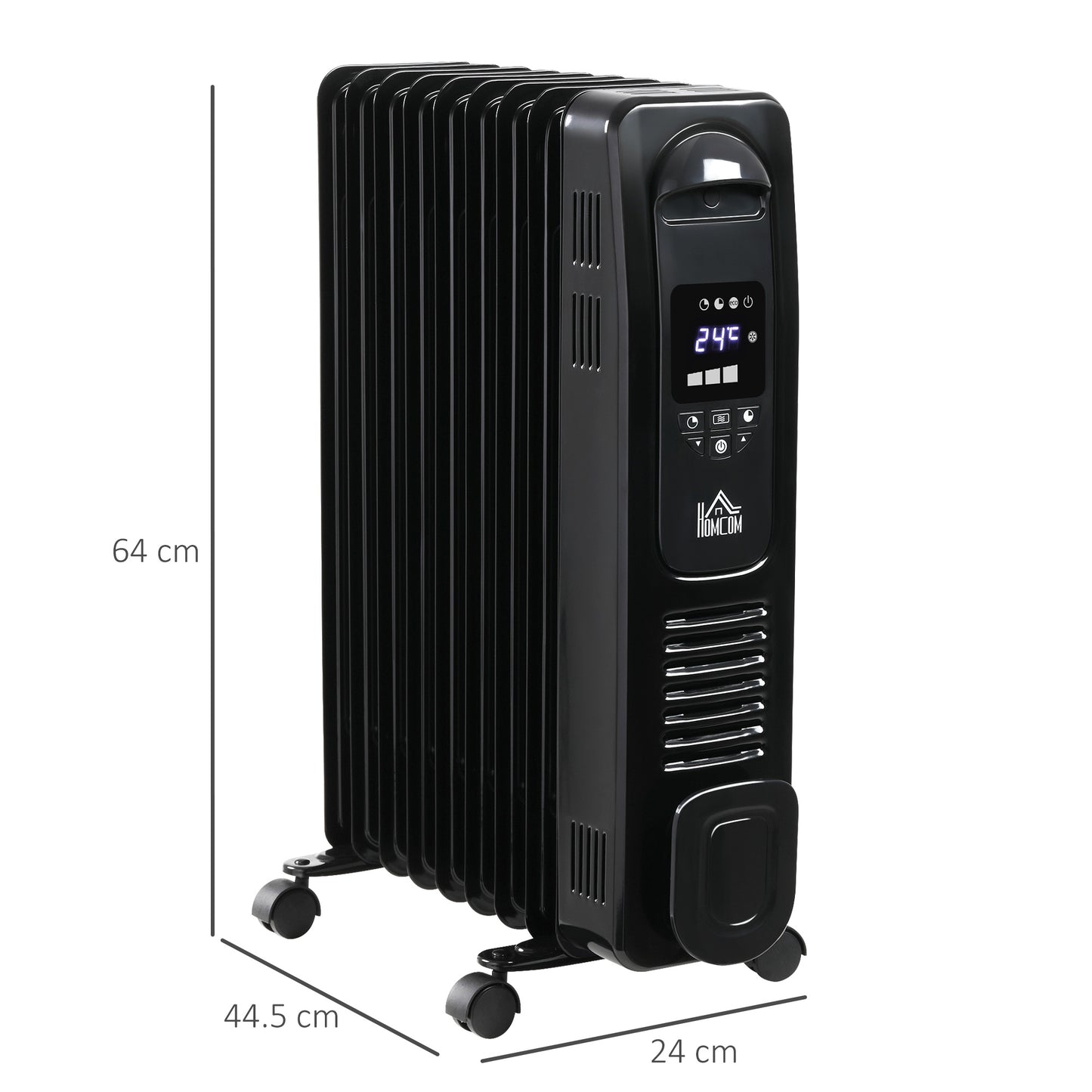 HOMCOM 2180W Oil Filled Radiator, 9 Fin Portable Heater w/ Timer Remote Control Black