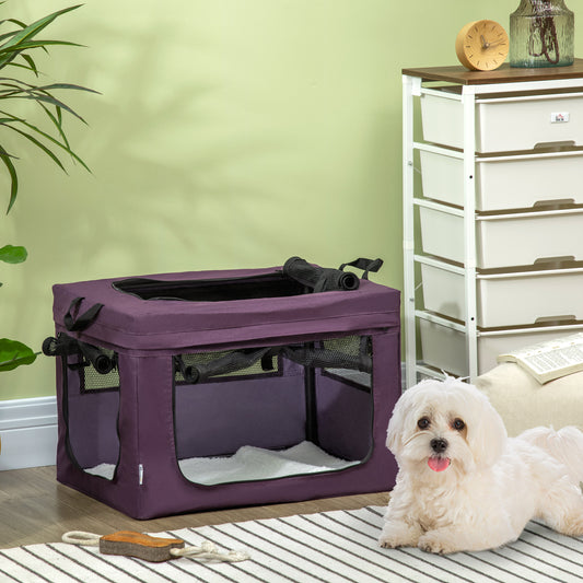 PawHut Pet Carrier, Portable Cat Carrier, Foldable Dog Bag for Miniature Dogs, 60 x 42 x 42 cm, Purple