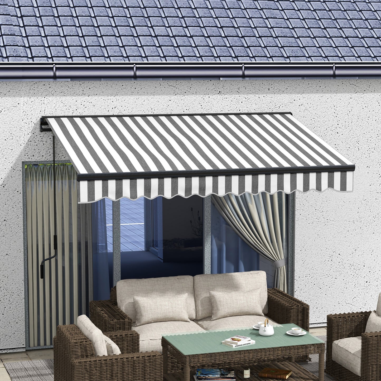 Outsunny 3 x 2m Aluminium Frame Electric Awning, Retractable Awning Sun Canopies for Patio Door Window, Grey and White