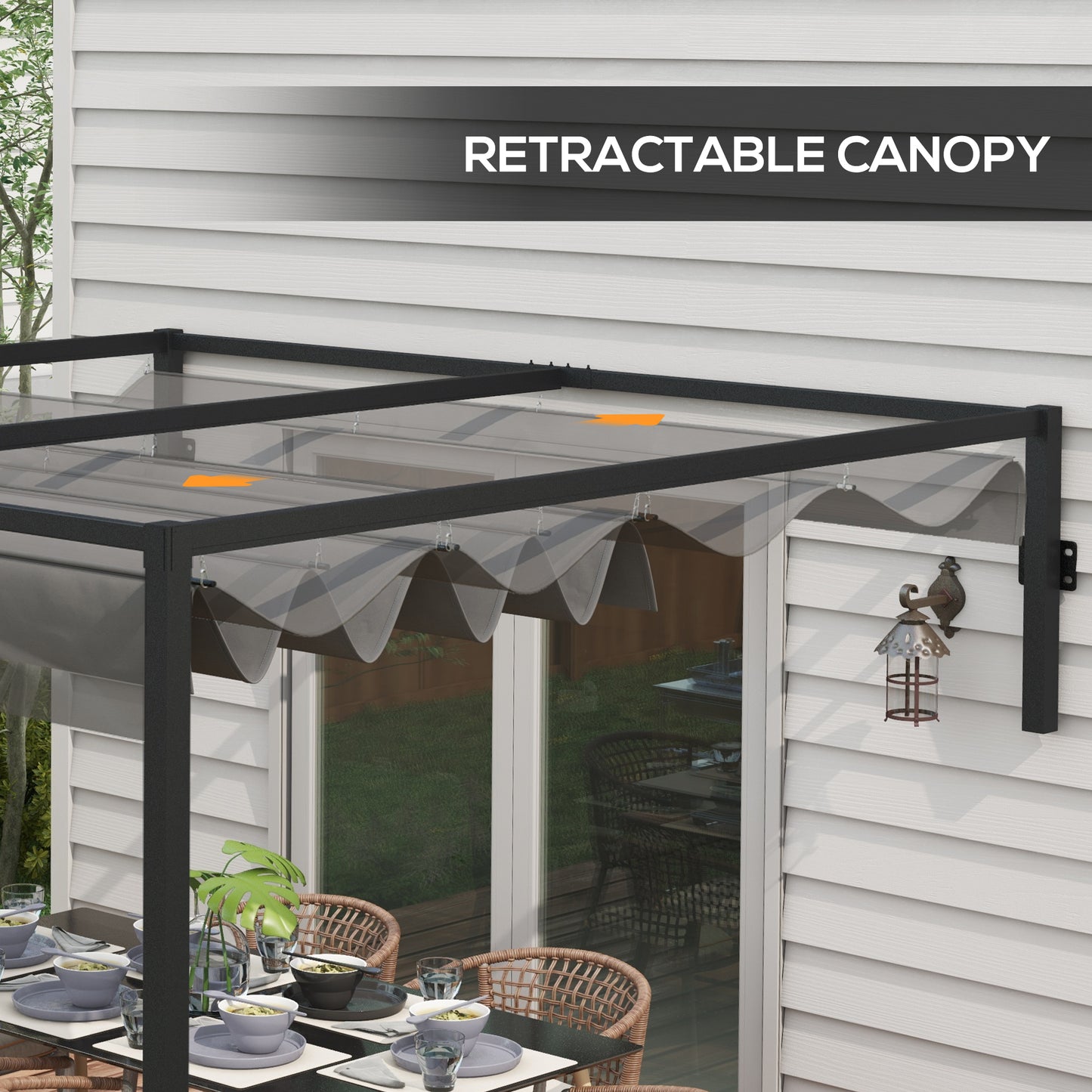 Outsunny 3 x 4m Lean To Pergola Metal Pergola with Retractable Roof for Grill Garden Patio Deck