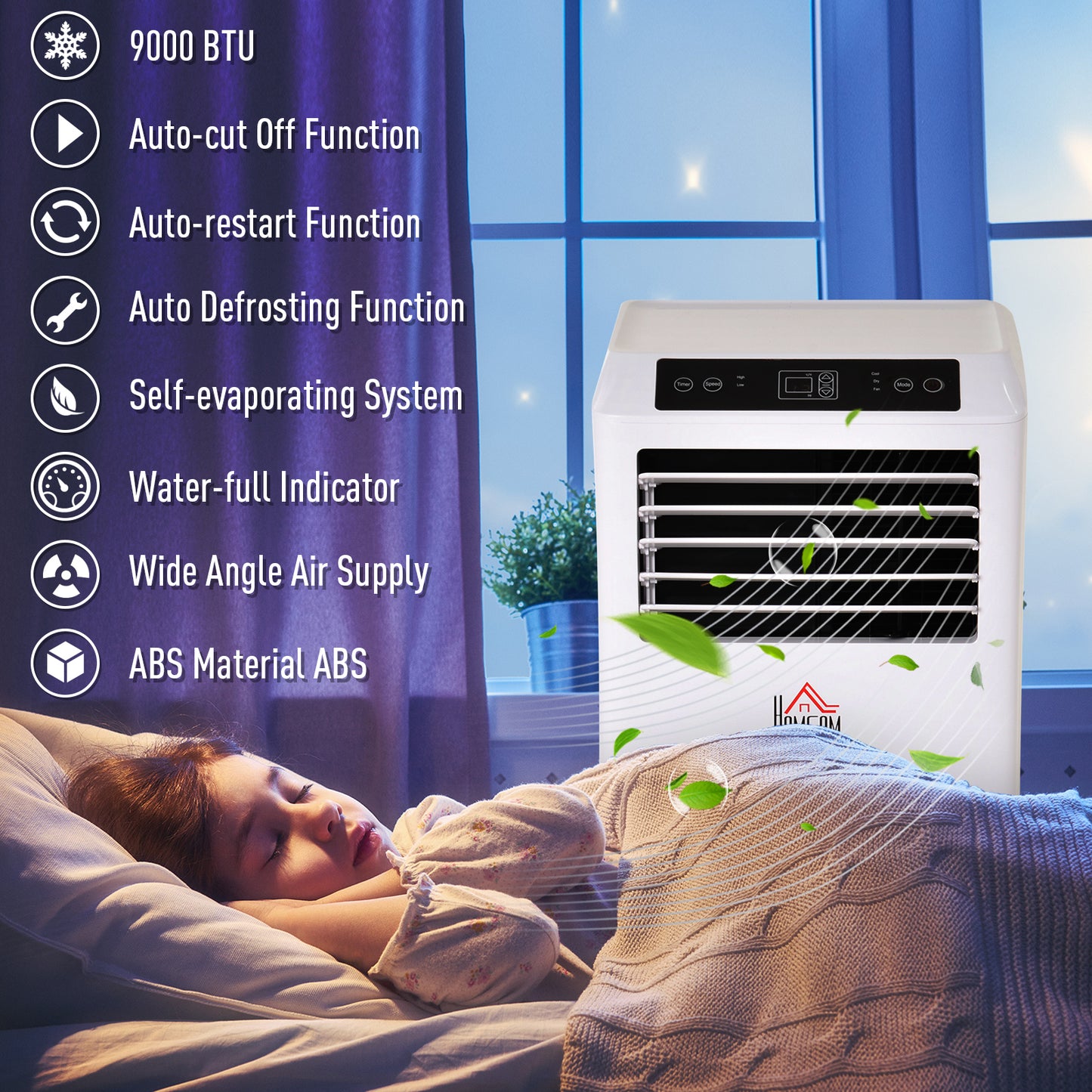 HOMCOM 557W Mobile ABS Plastic Air Conditioner w/ Remote Control White