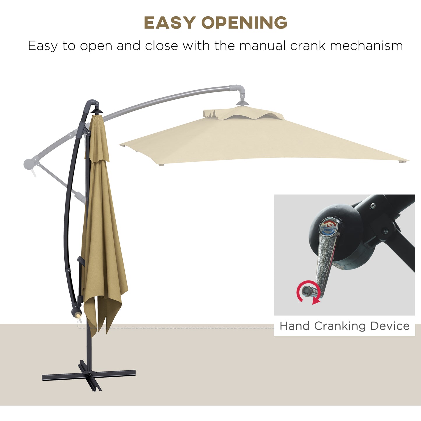 Outsunny 3(m) Cantilever Overhanging Parasol, with Cross Base - Brown