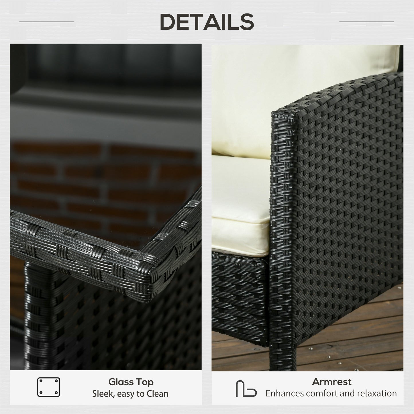 Outsunny 5 Seater Rattan Garden Furniture Set, 2 Armchairs, 3-seater Wicker Sofa, 2 Footstools and Glass Table, 6 Piece Patio Rattan furniture Sofa Sets with Cushions for Conservatory, White