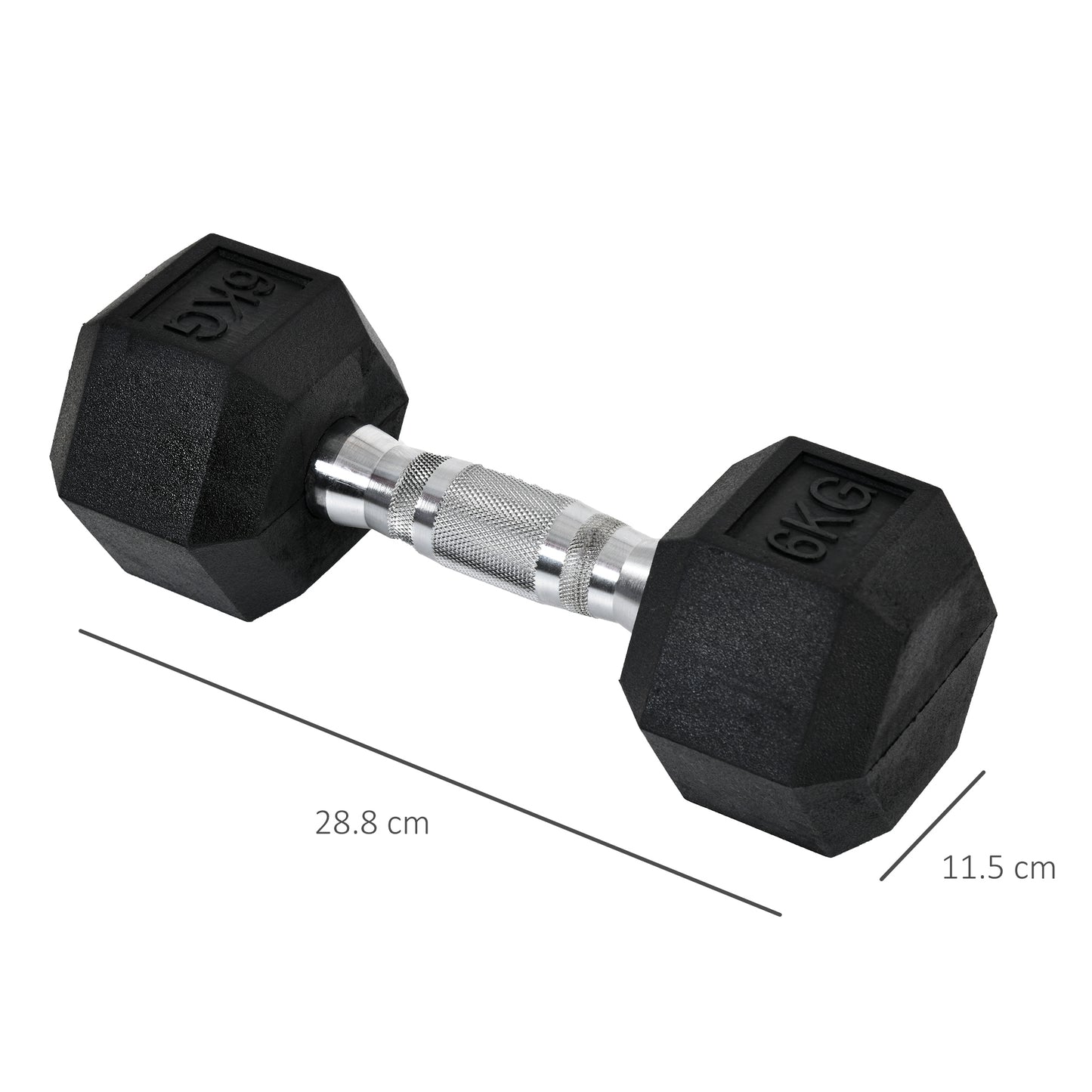 HOMCOM Hex Rubber Dumbbells Set Weight Lifting Equipment Fitness 2x6kg