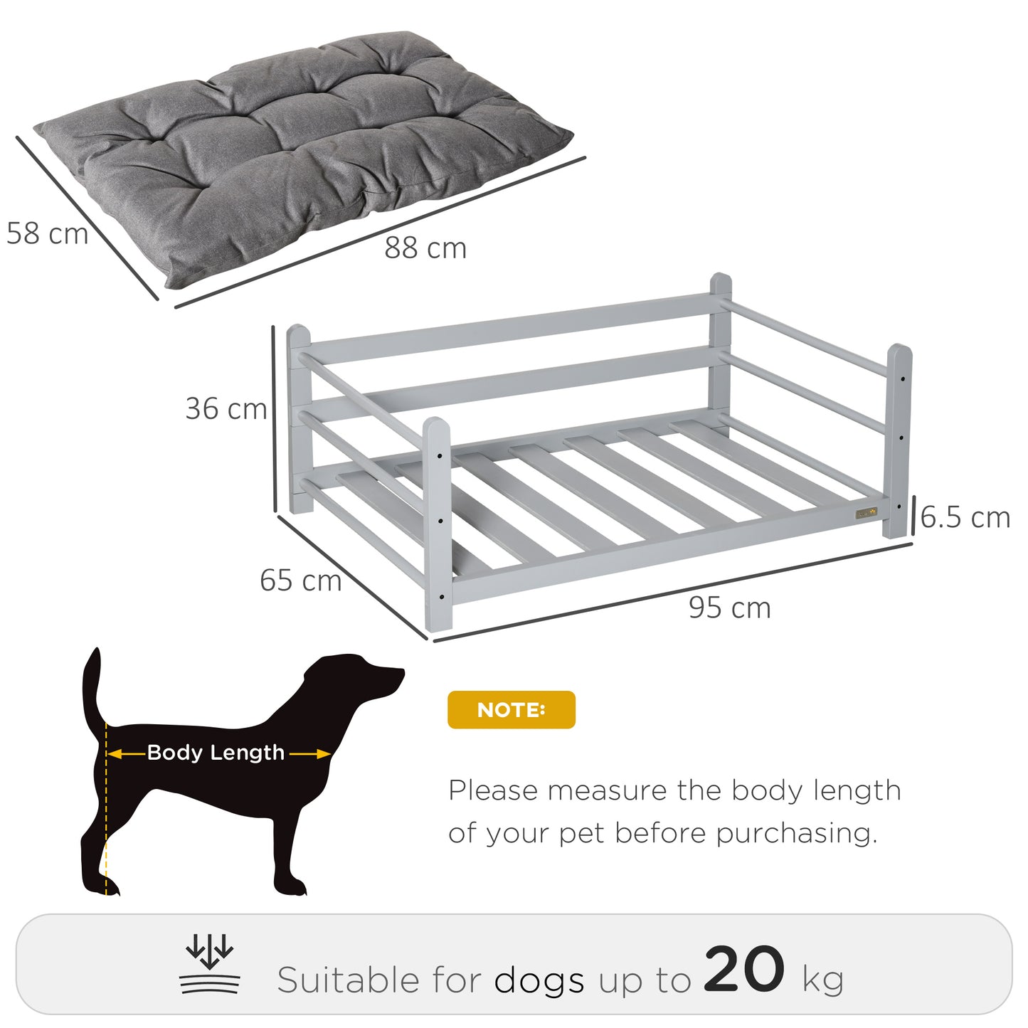 PawHut Pet Bed, Raised Dog Bed, Portable Elevated Cat Dog Sofa for Small Medium Dogs with Soft Washable Cushion, Grey