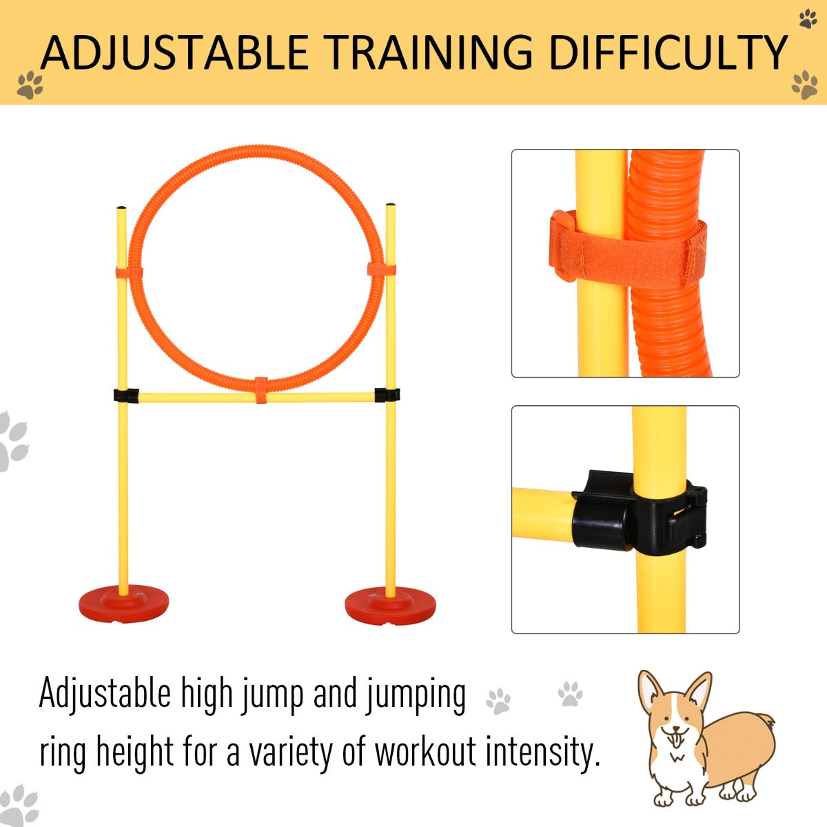 PawHut Dogs Plastic 3-Course Agility Set Yellow