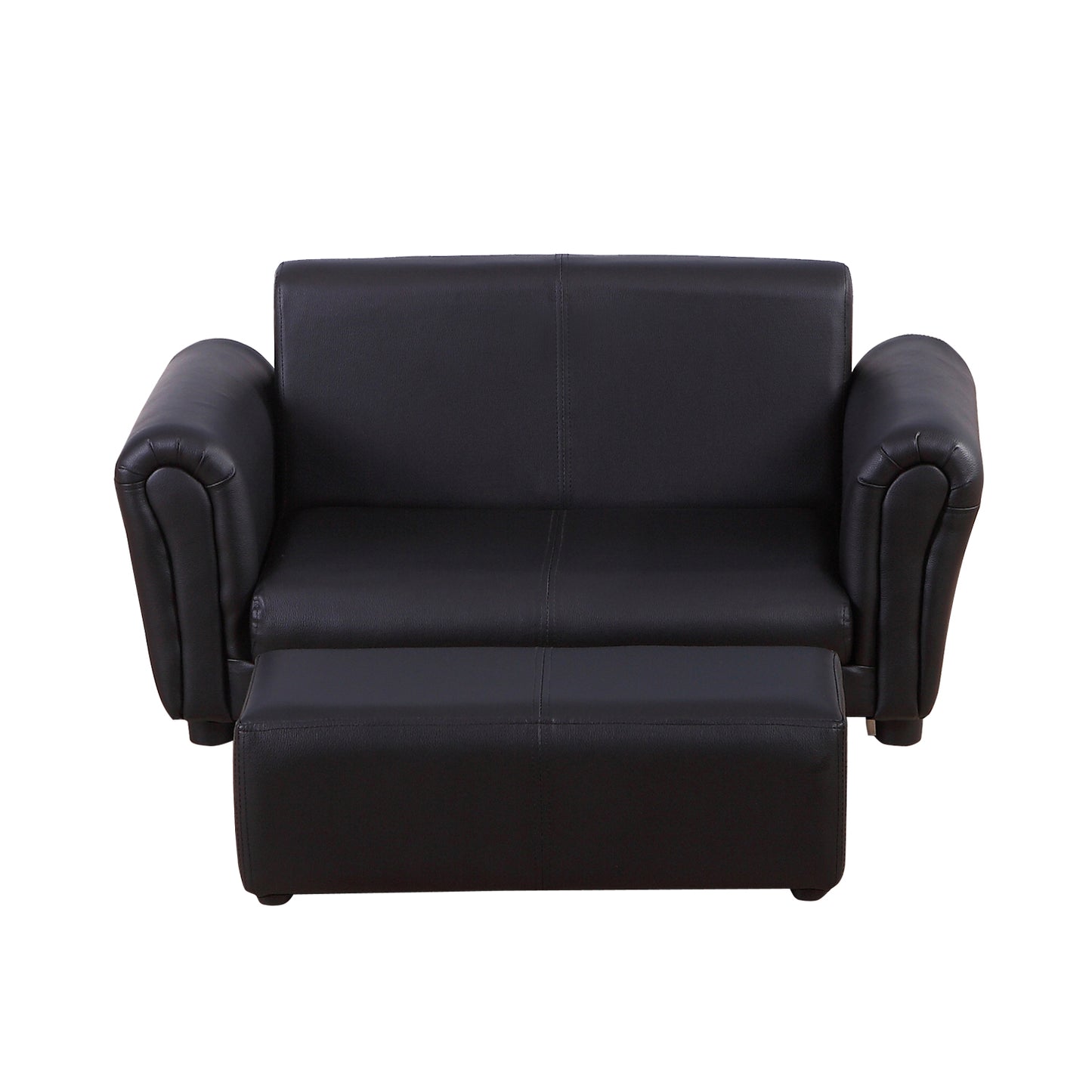 HOMCOM Kids PVC 2-Seater Mini Sofa Set w/ Footstool Black