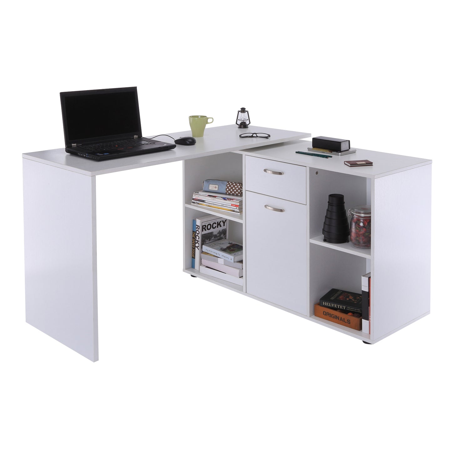 HOMCOM Dual-Use Adjustable L-Shaped Computer Desk-White