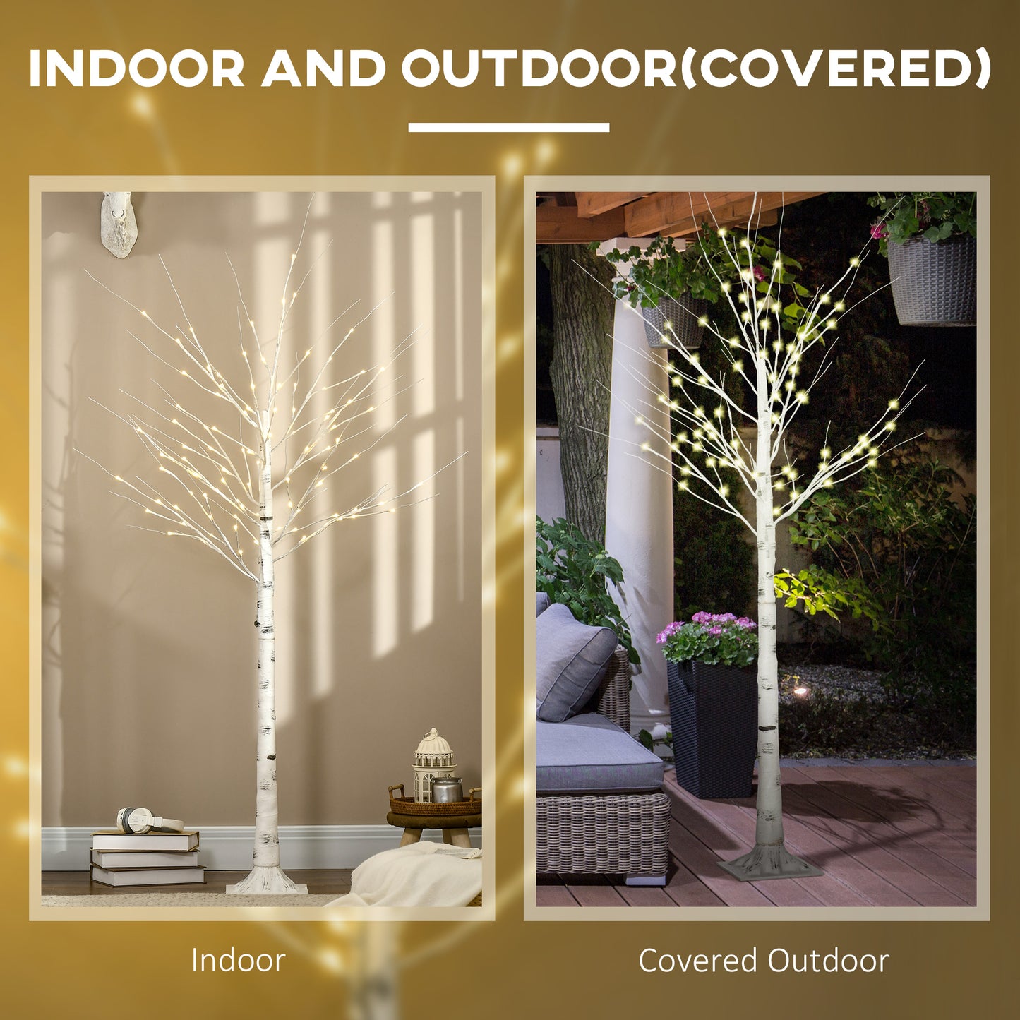 HOMCOM 6ft Artificial White Birch Tree Light with 96 Warm White Pre-Lit LED Light