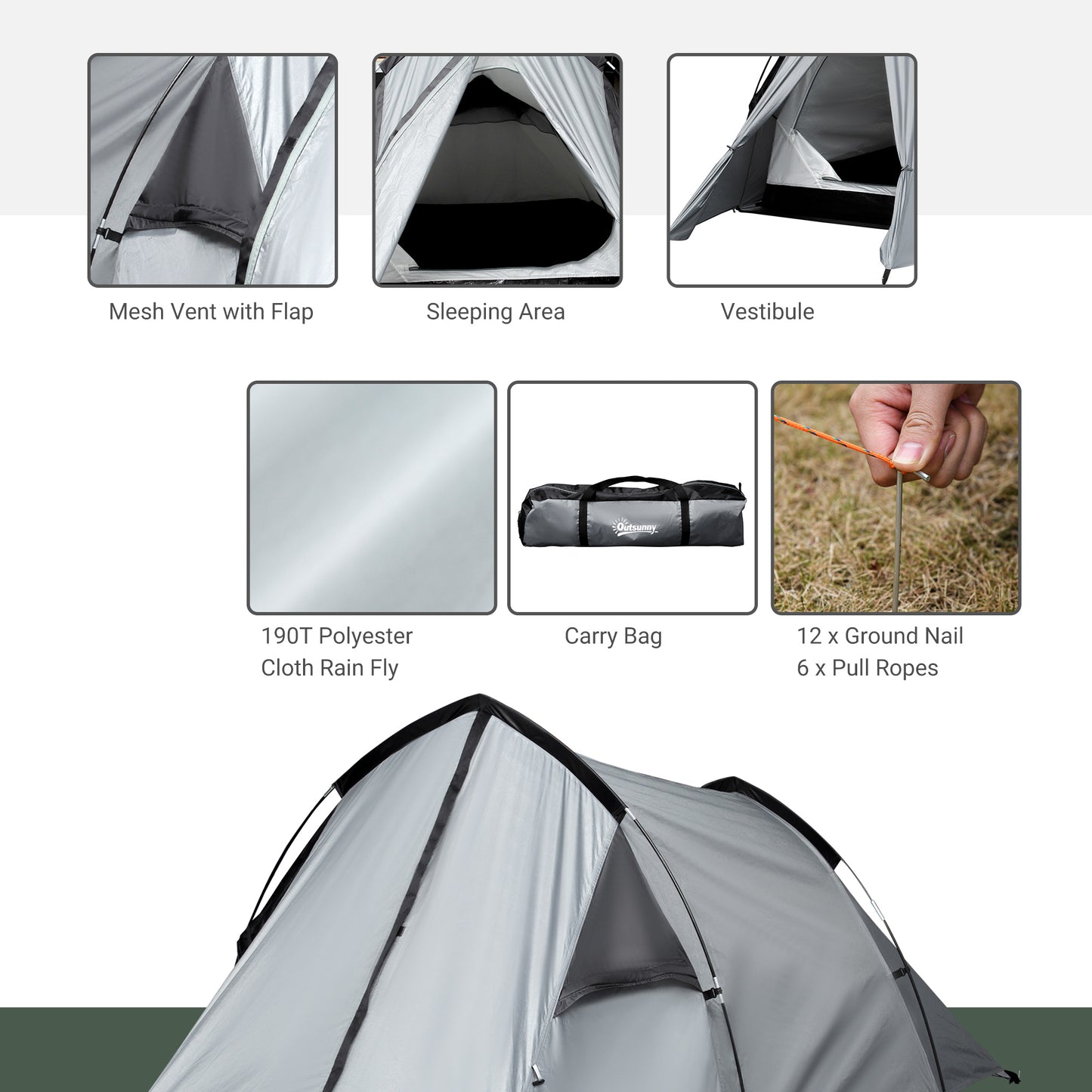 Outsunny Camping Tent for 1-2 Person Tent with Large Window Waterproof for Fishing