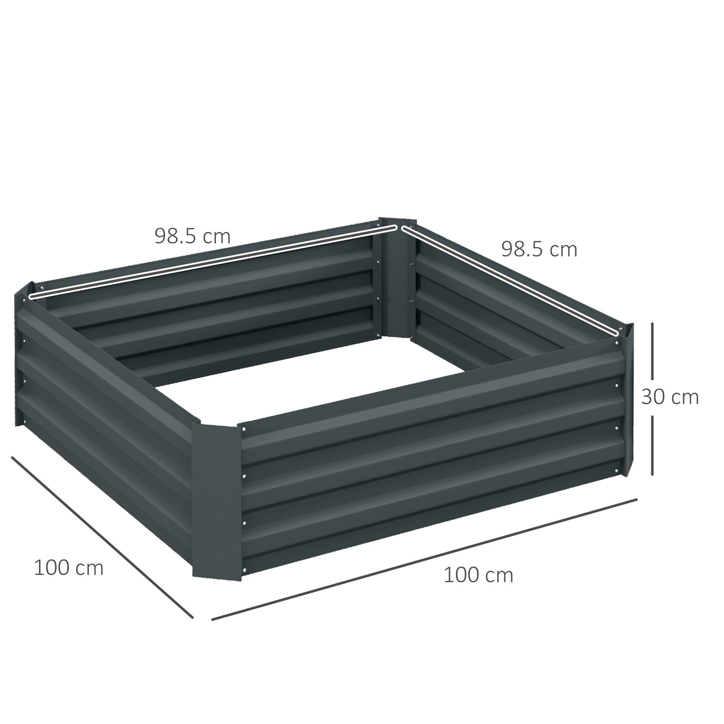 Outsunny Set of 2 291L Raised Garden Bed Elevated Galvanised Planter Box for Flowers Herbs 100x100x30cm Dark Grey