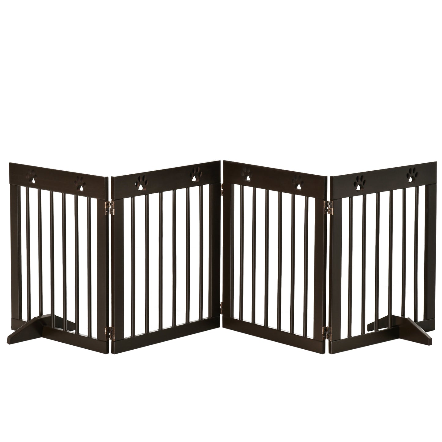 PawHut Freestanding Pet Gate 4 Panel Folding Wooden Dog Barrier  w/ Support Feet