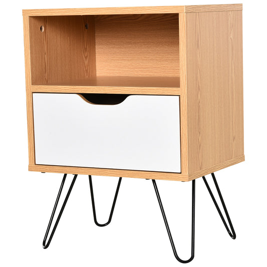 HOMCOM Particle Board Duo-Compartment Bedside Table Brown/White