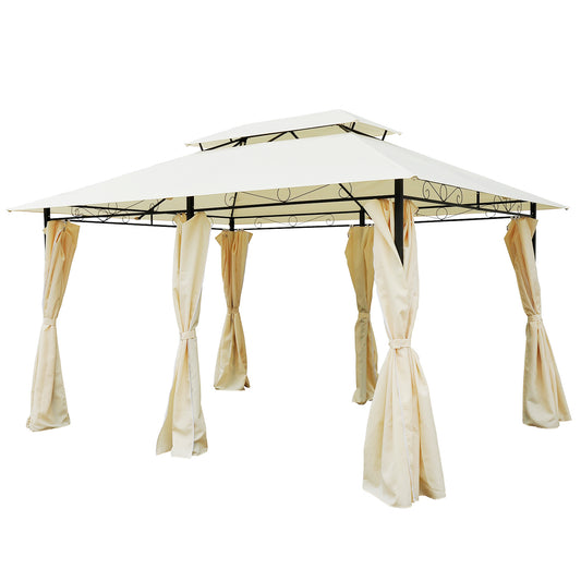 Outsunny Metal Gazebo with Curtains  4 X 3 Beige