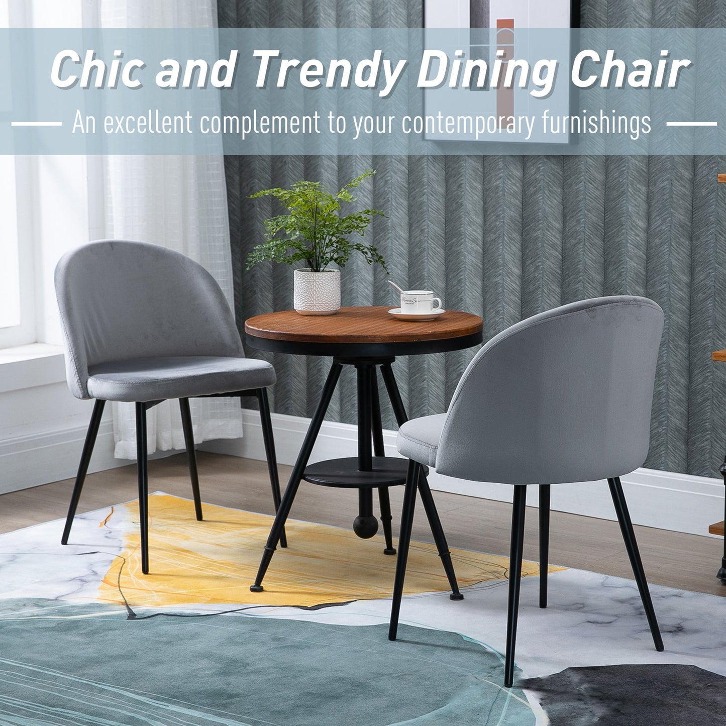 HOMCOM Velvet Contemporary Set Of 2 Kitchen Dining Chairs Grey