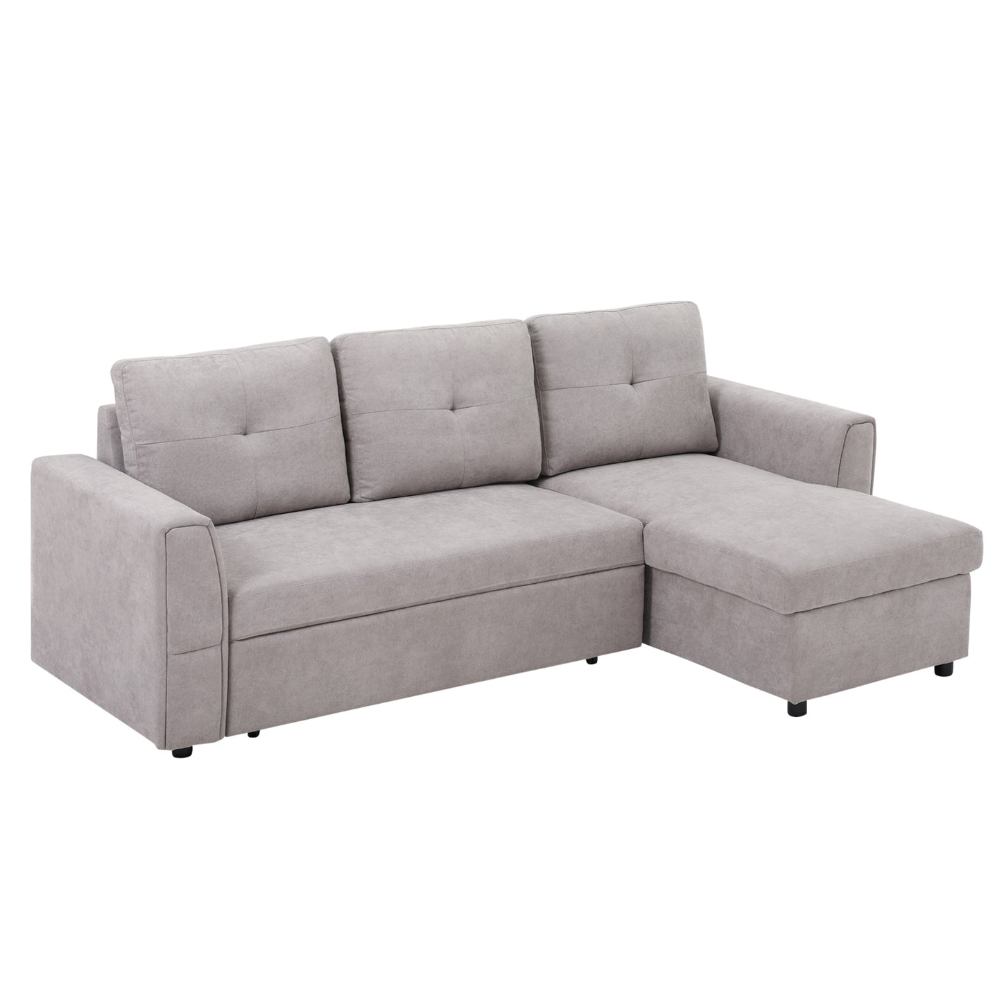 HOMCOM Sofa Bed Reversible Sectional Sofa Set Linen Sleeper Futon with Storage Grey