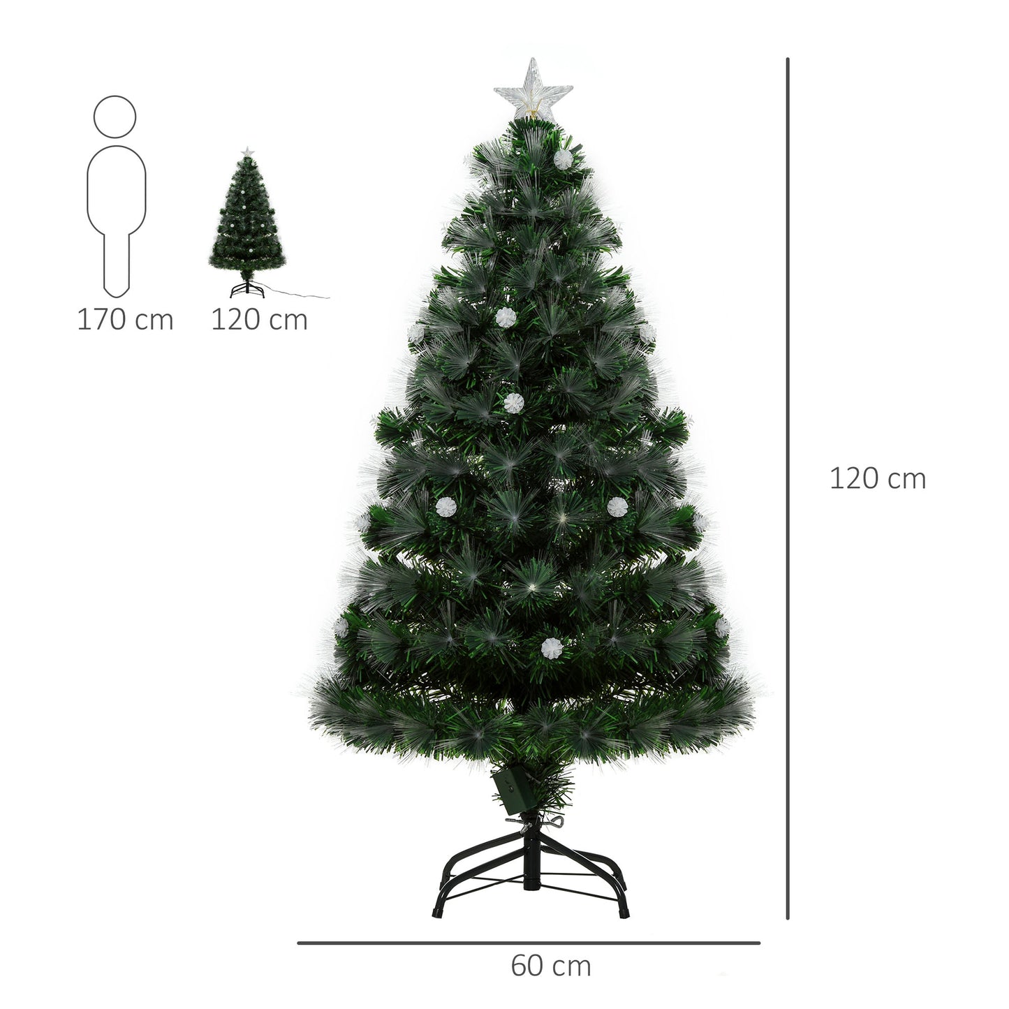 HOMCOM 4ft White Light Artificial Christmas Tree w/ 130 LEDs Star Topper Tri-Base