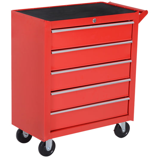 HOMCOM Roller Tool Cabinet, 5 Drawers-Red