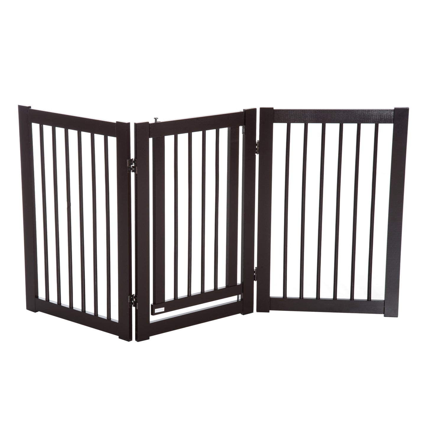 PawHut MDF Freestanding Expandable Pet Gate w/ Latched Door Brown