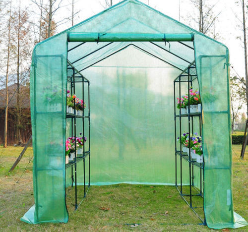 Outsunny Greenhouse W/ Shelves, Polytunnel, 244 x 182 x 213 cm-Green