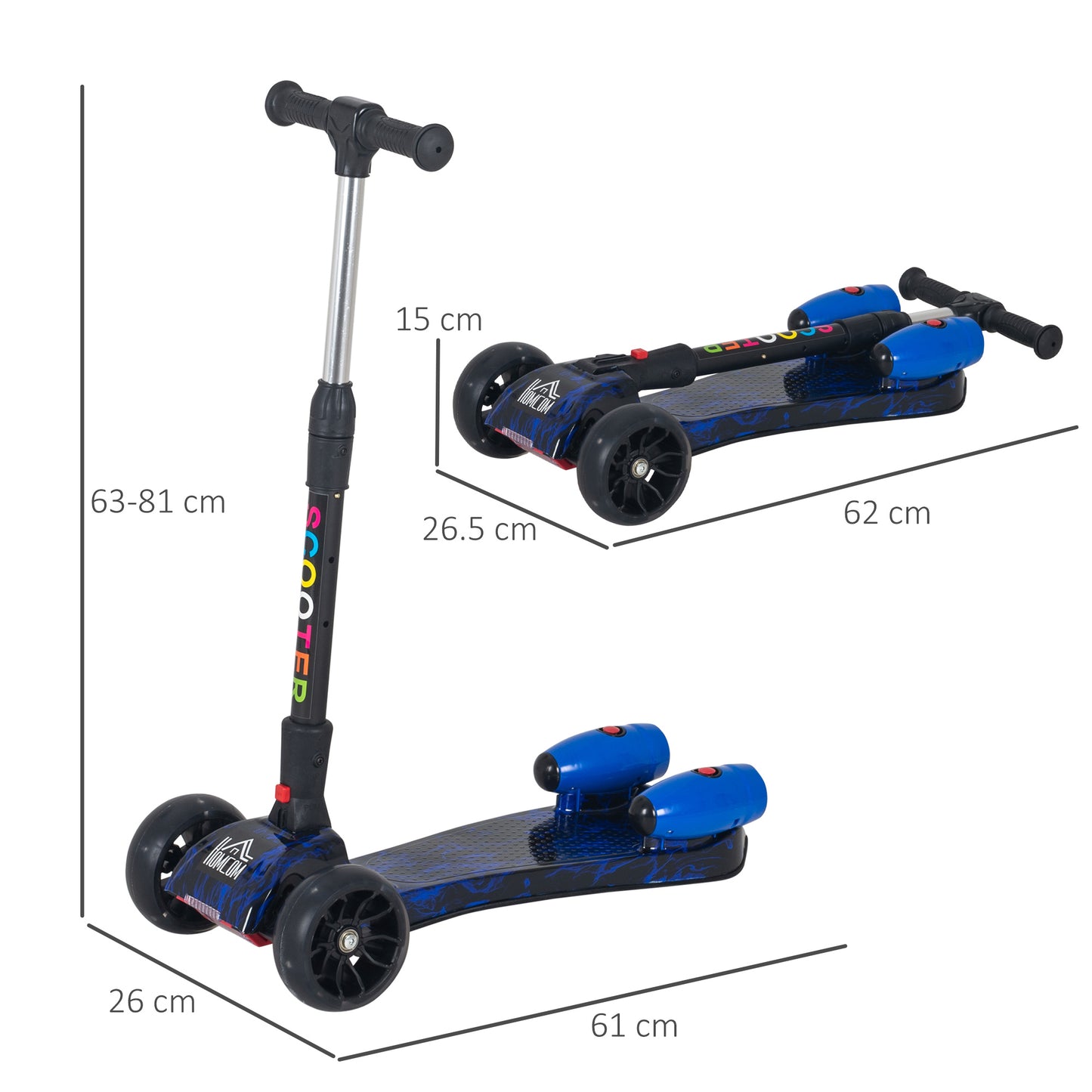 HOMCOM Kids Tri-Wheel Plastic Scooter w/ Engine-Look Water Spray Blue