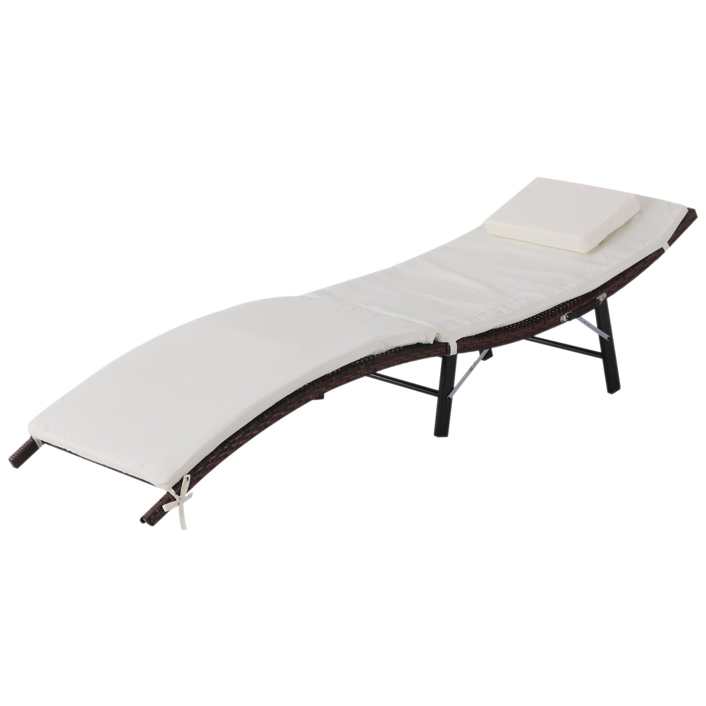 Outsunny Folding Rattan Sun Lounger, 196Lx61Wx53H cm, Steel Frame, PE Rattan-Brown/Cream White