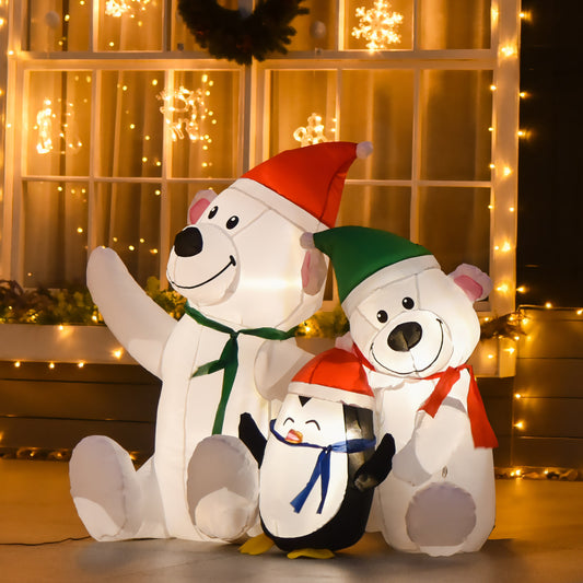 HOMCOM 1.1m Christmas Inflatables with Bears and Penguin Xmas Decoration Outdoor Home