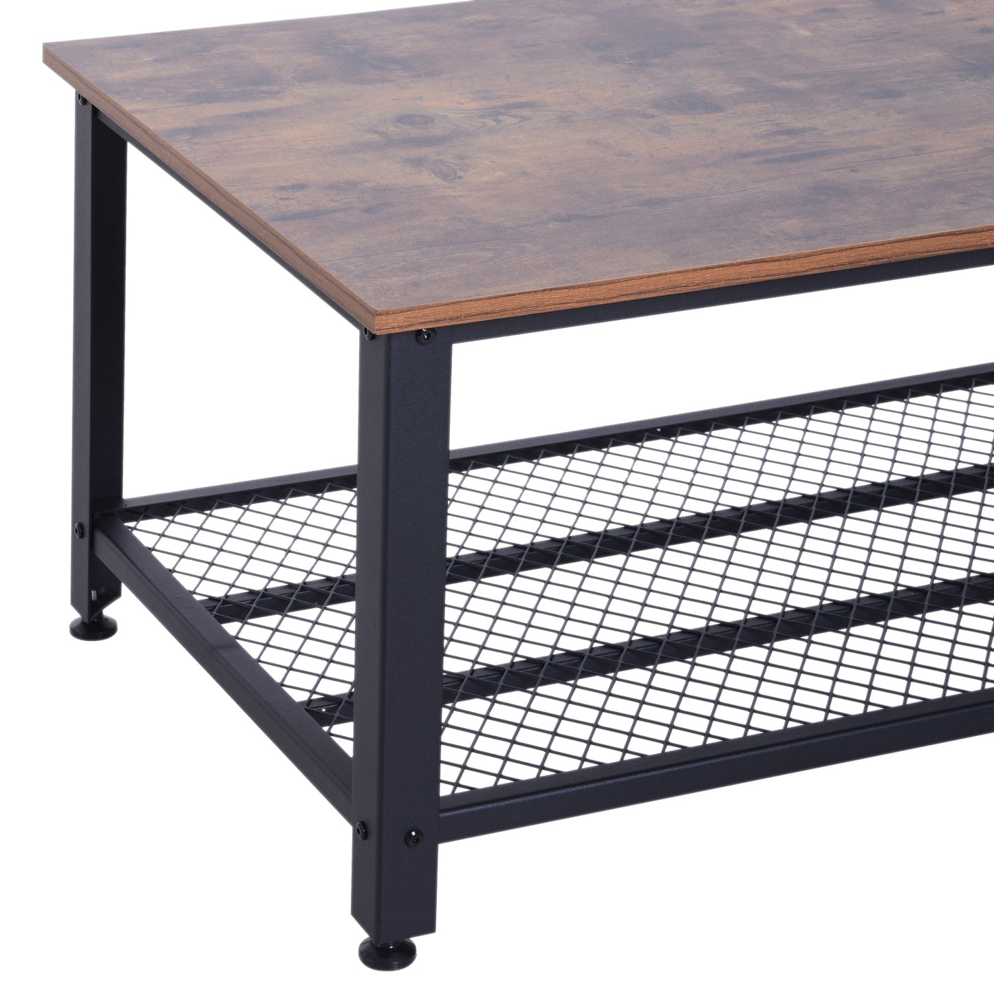 HOMCOM 2-Tier Coffee Table, 106Lx60Wx45H cm-Wood Grain/ Black Frame Colour
