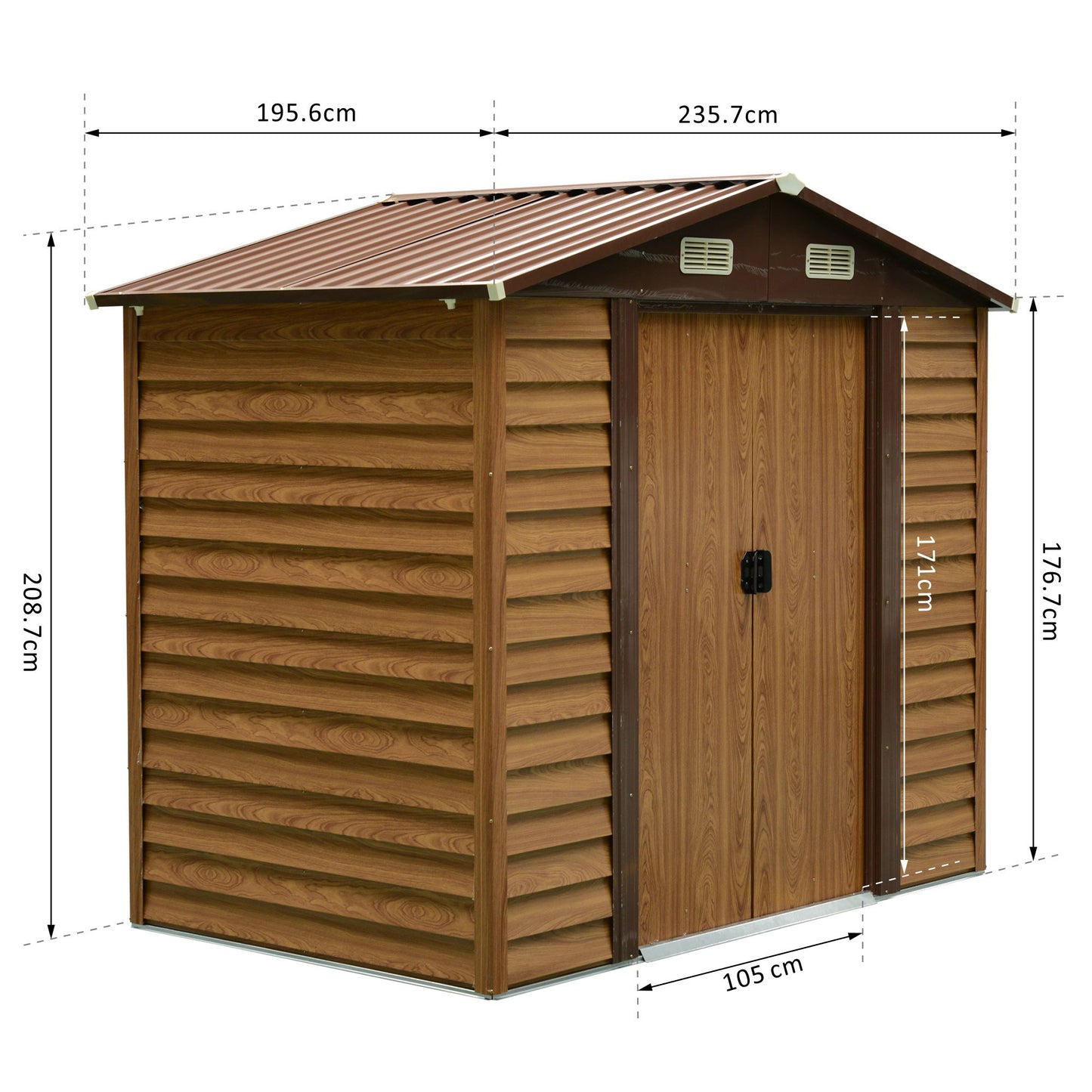 Outsunny 7.7 x 6.4ft Slatted Steel Garden Shed & Foundation - Brown