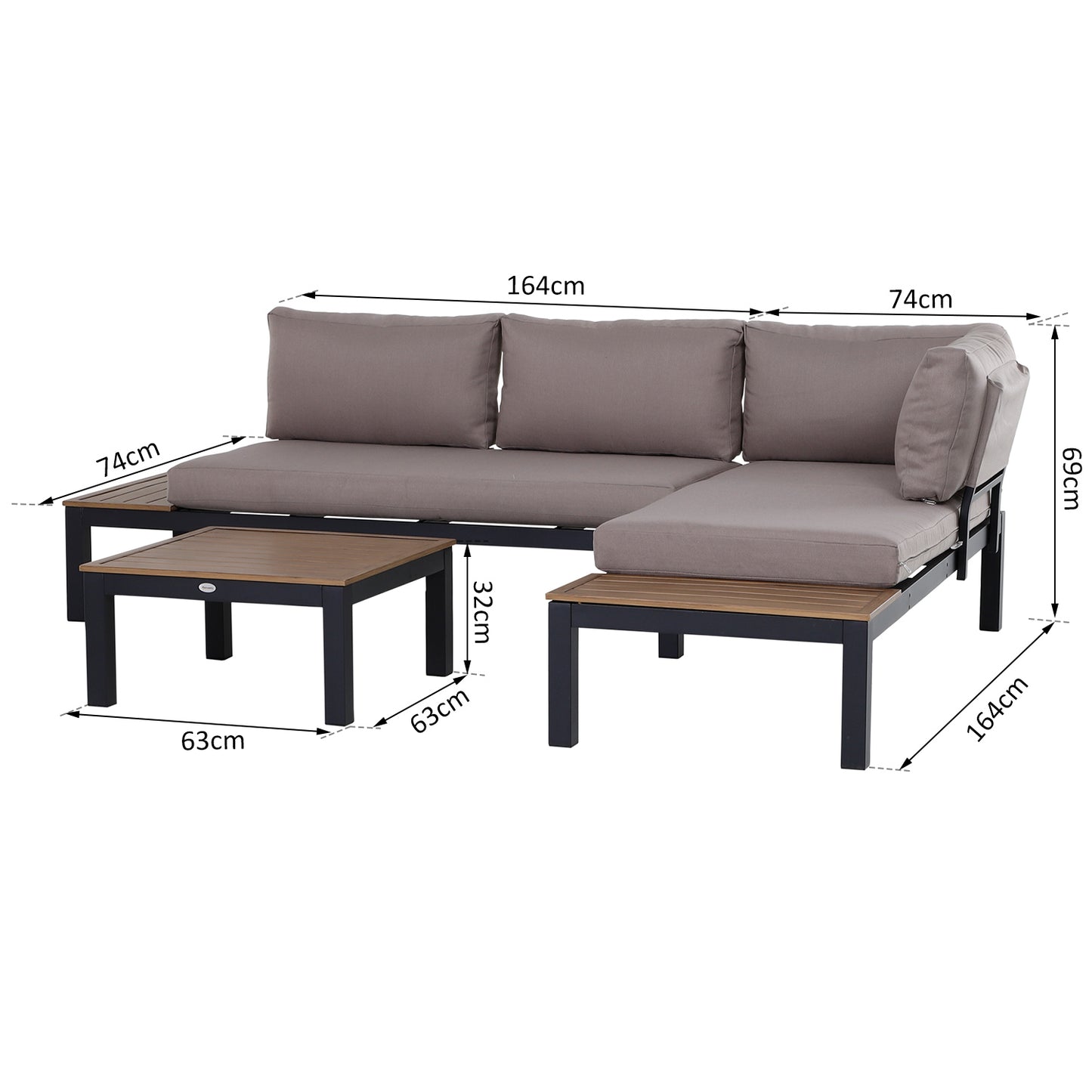 Outsunny 3-Piece Aluminium Frame Outdoor Garden Furniture Set Mixed Grey