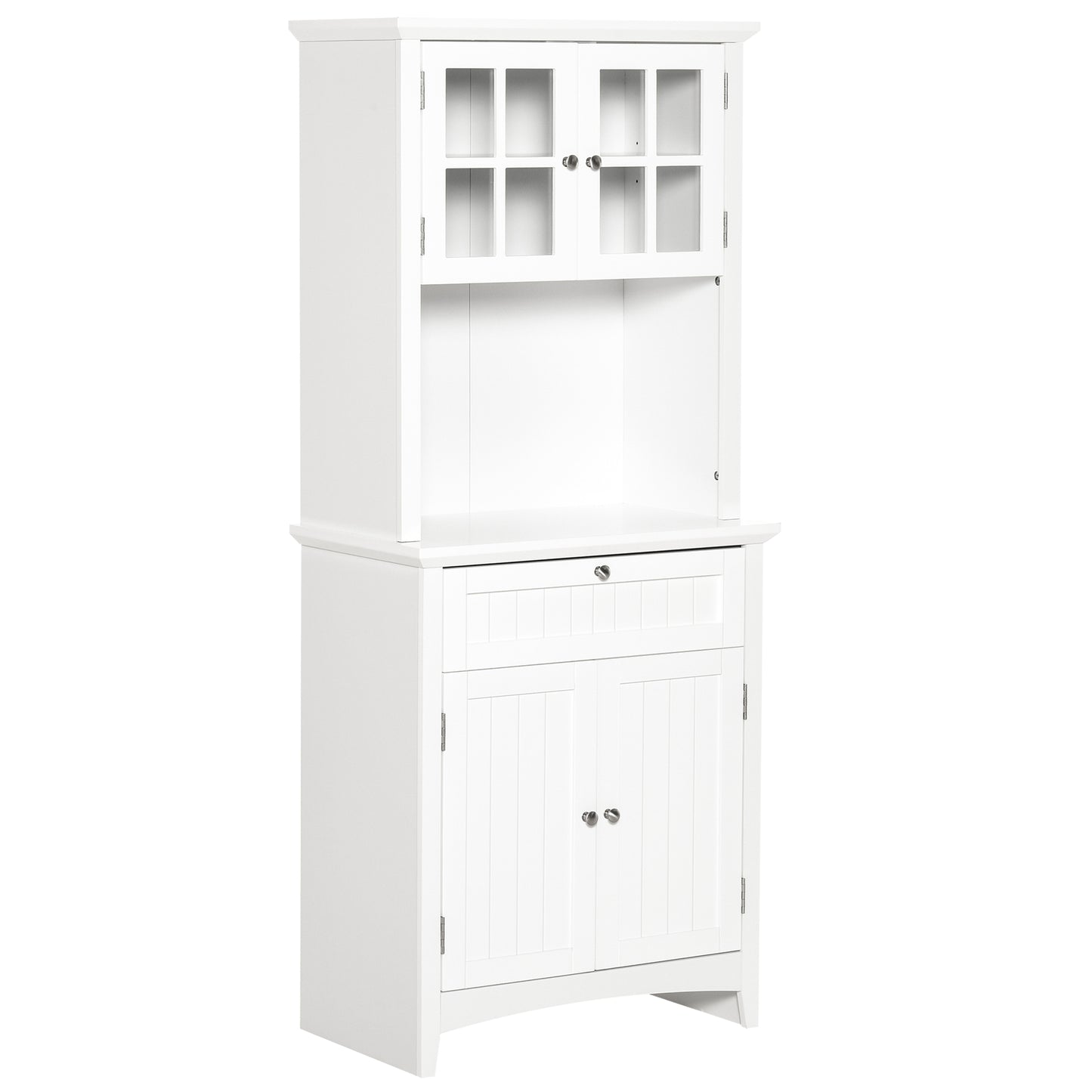 HOMCOM Kitchen Buffet and Hutch Wooden Storage Cupboard with Framed Glass Door-White