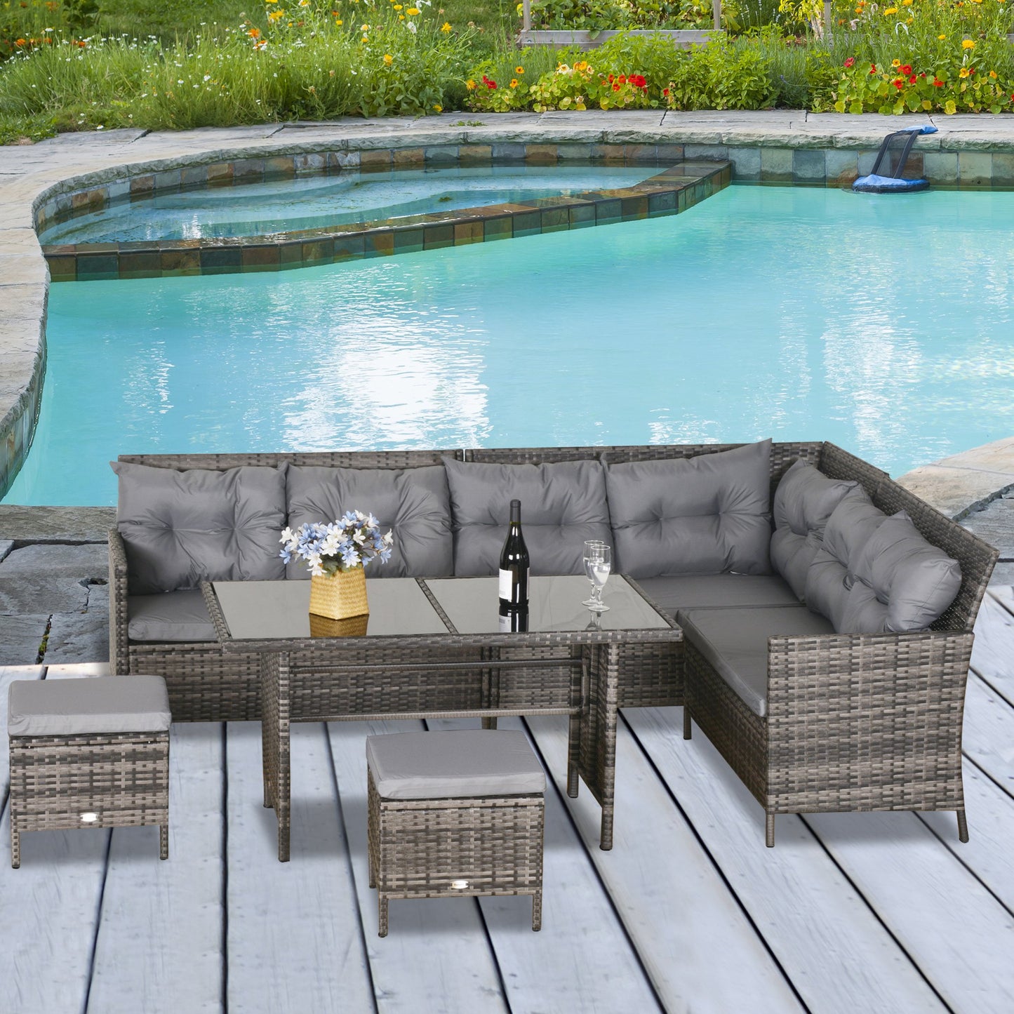 Outsunny 6 Pieces Patio wicker Sofa Set Rattan Chair Furniture w/ Glass & Cushioned
