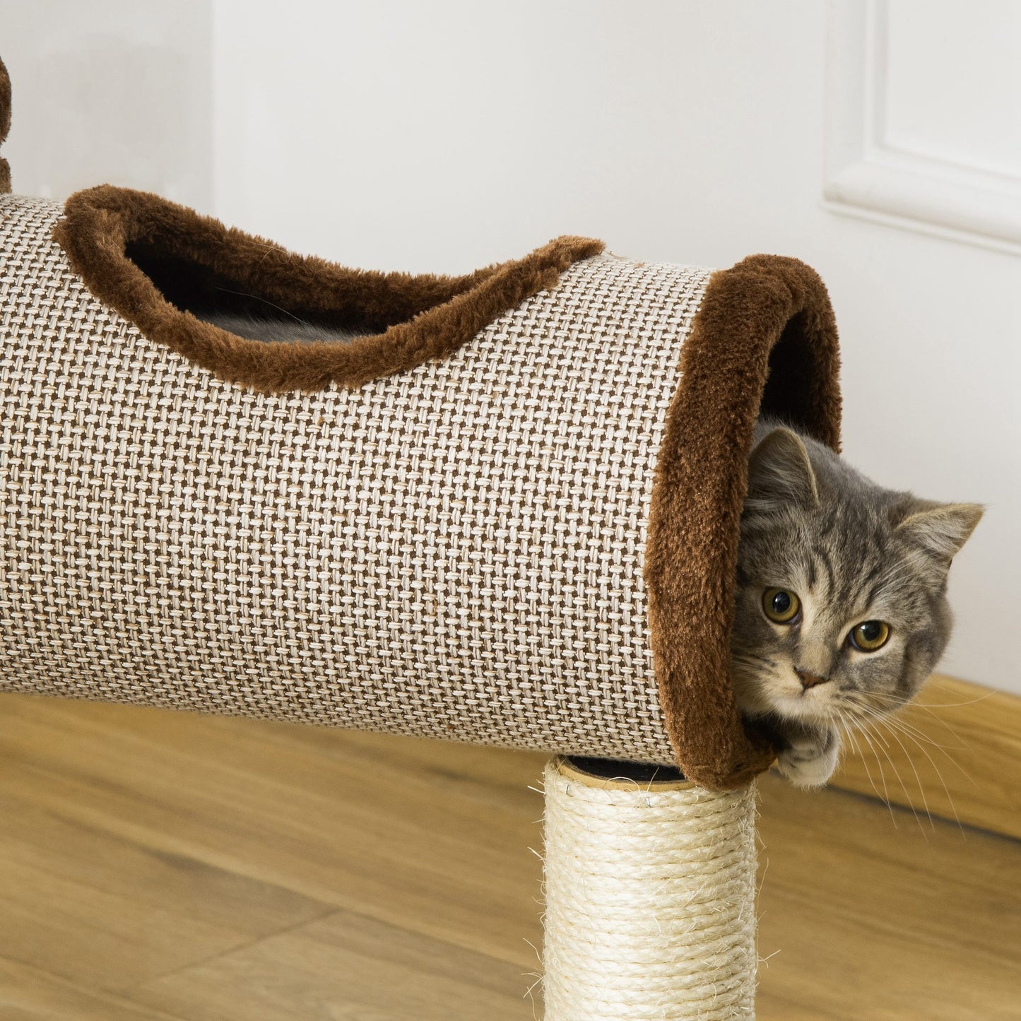 PawHut Cat Tree Tower Climbing Activity Center Kitten Furniture with Cat Condo Bed Sisal Scratching Post Hanging Ball 75 x 39 x 104cm Brown