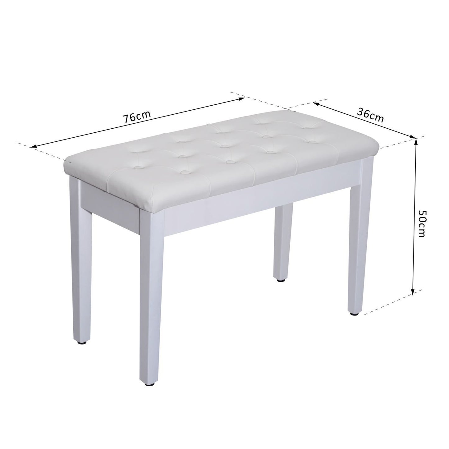 HOMCOM Piano Bench FauxLeather Stool Storage Bench, size ( 76x36x50cm)-White