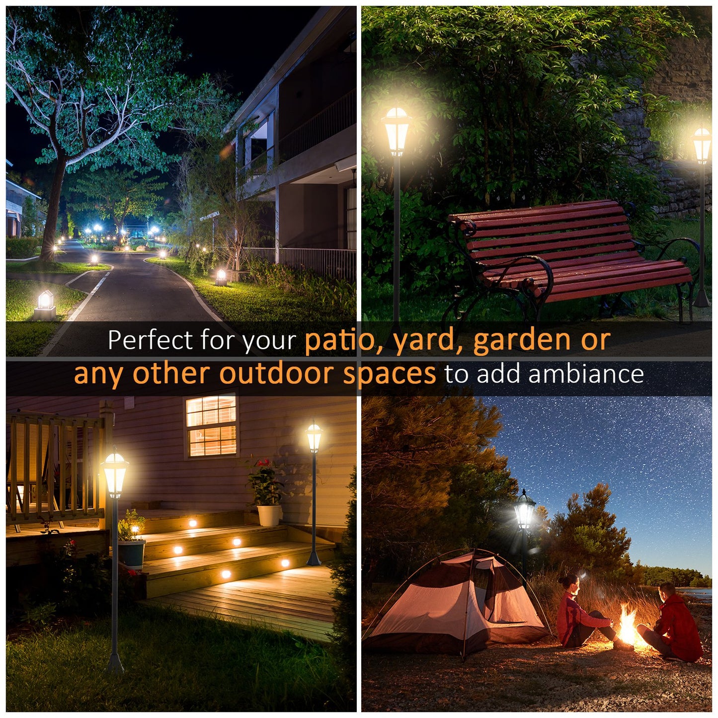 Outsunny 2 PCS LED Garden Lights Lamp Solar Powered Lantern Auto Switch Patio Pathway