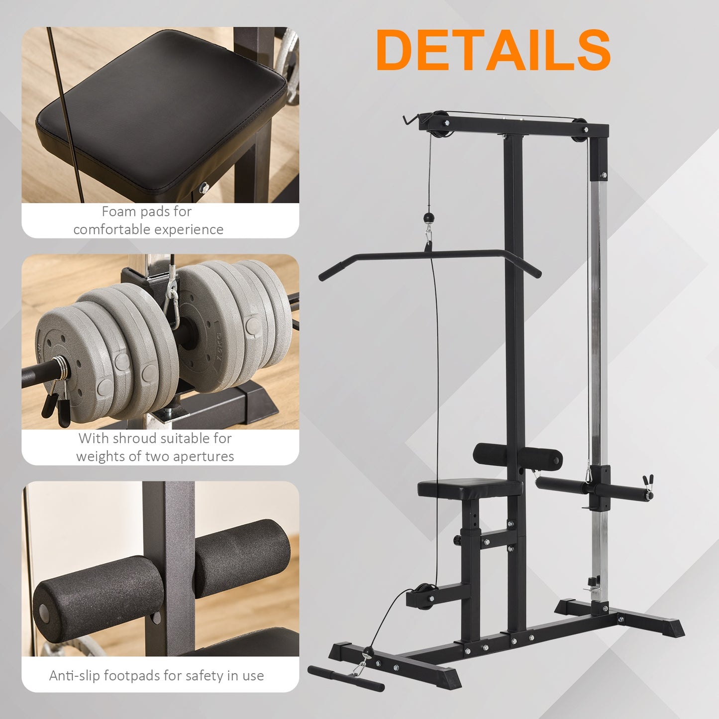 HOMCOM Exercise Pulley Machine Power Tower with Adjustable Seat Cable Positions