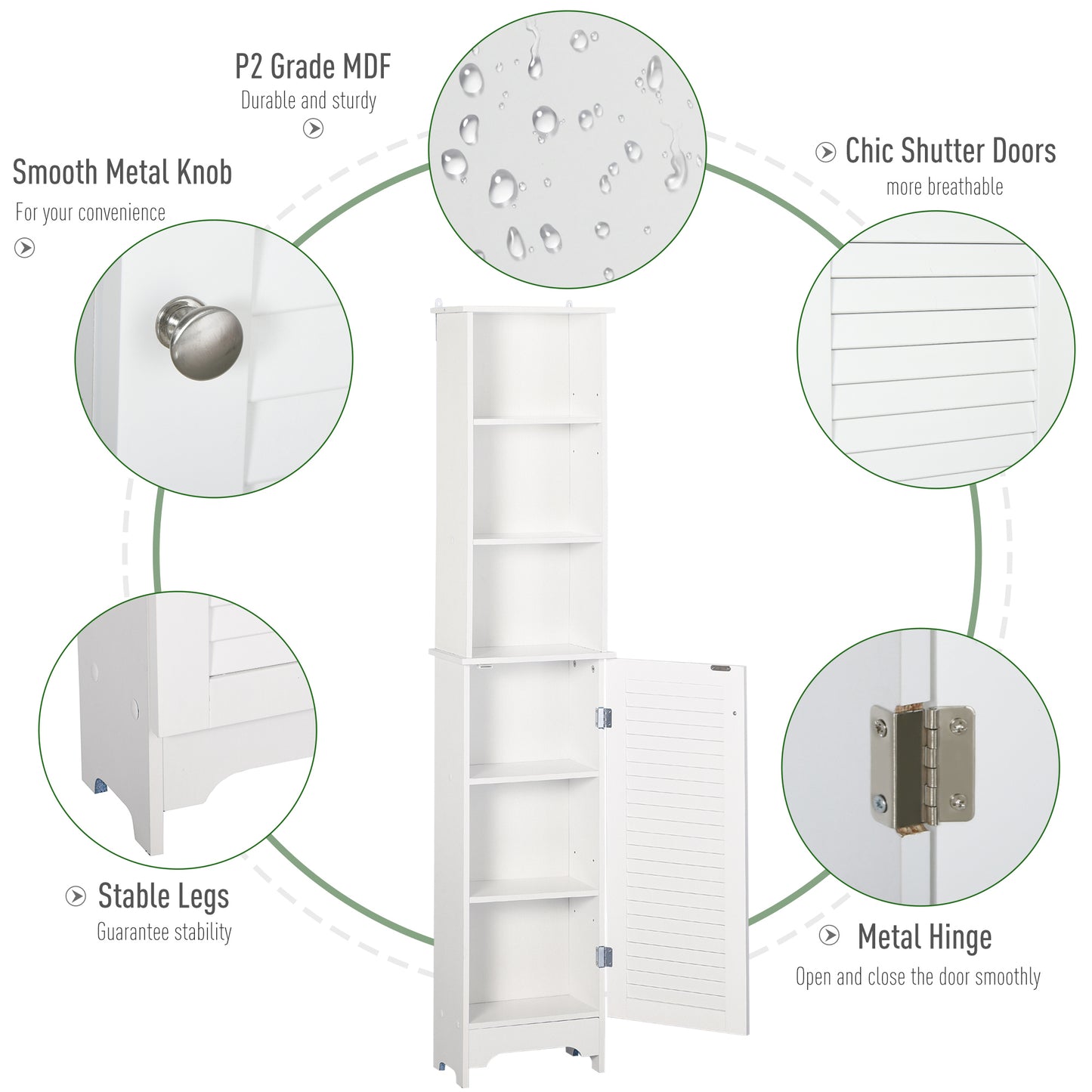 HOMCOM Freestanding 6-Tier Tall Bathroom Storage Cabinet White