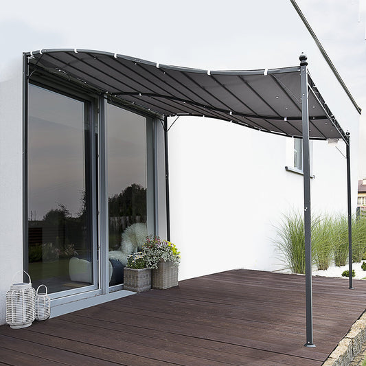 Outsunny 3x3m Freestanding Metal Wall Awning Canopy Grey