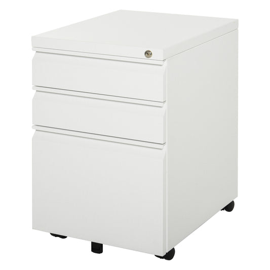 Vinsetto Steel 3-Drawer Rolling Filing Cabinet White