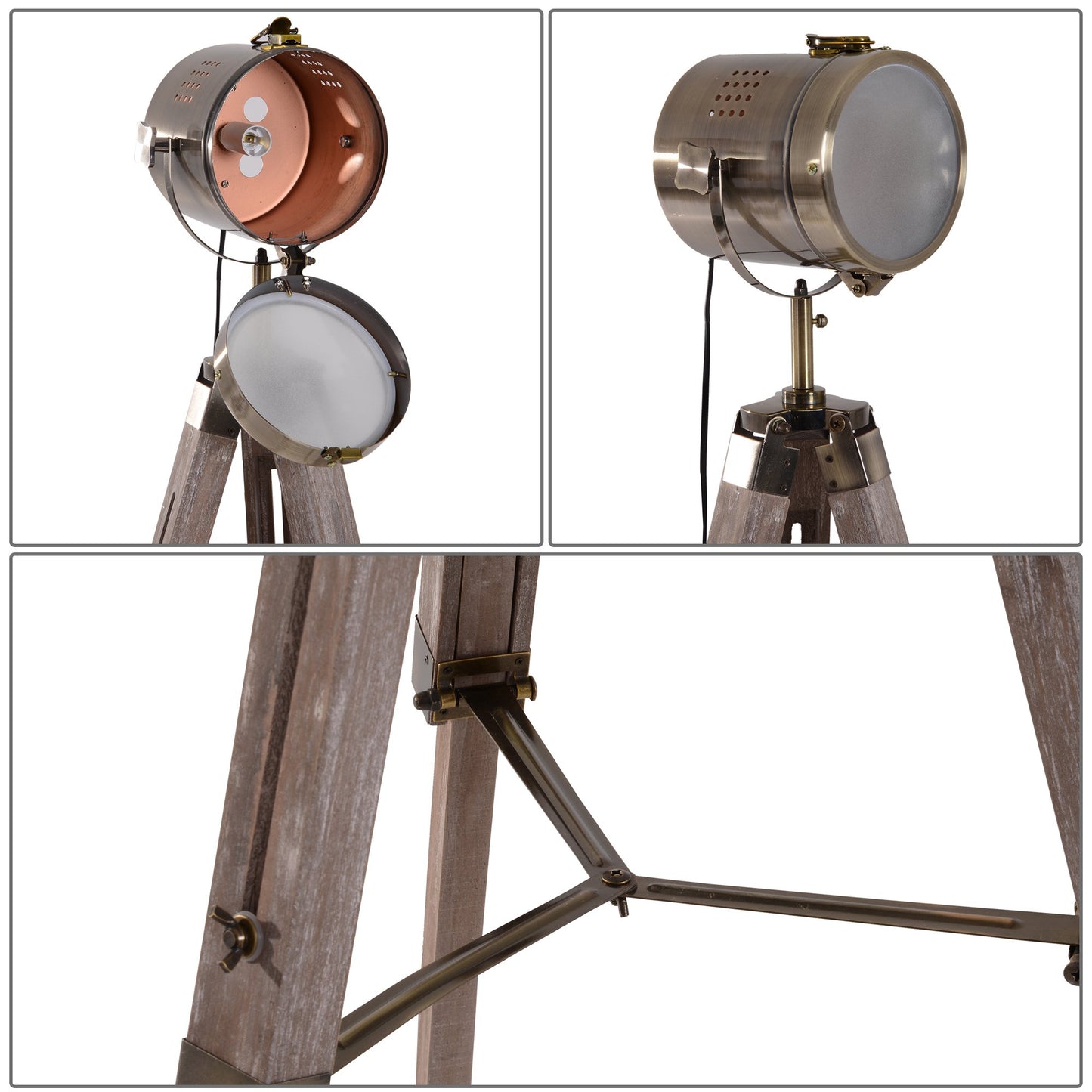 HOMCOM Vintage Tripod Floor Lamp, 65L, Modern Adjustable Height Tall Table Lamp for Living Room Bedroom-Wood/Bronze Colour
