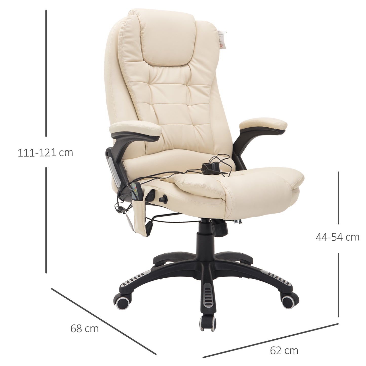 HOMCOM PU Leather Office Chair W/Massage Function, High Back-Cream