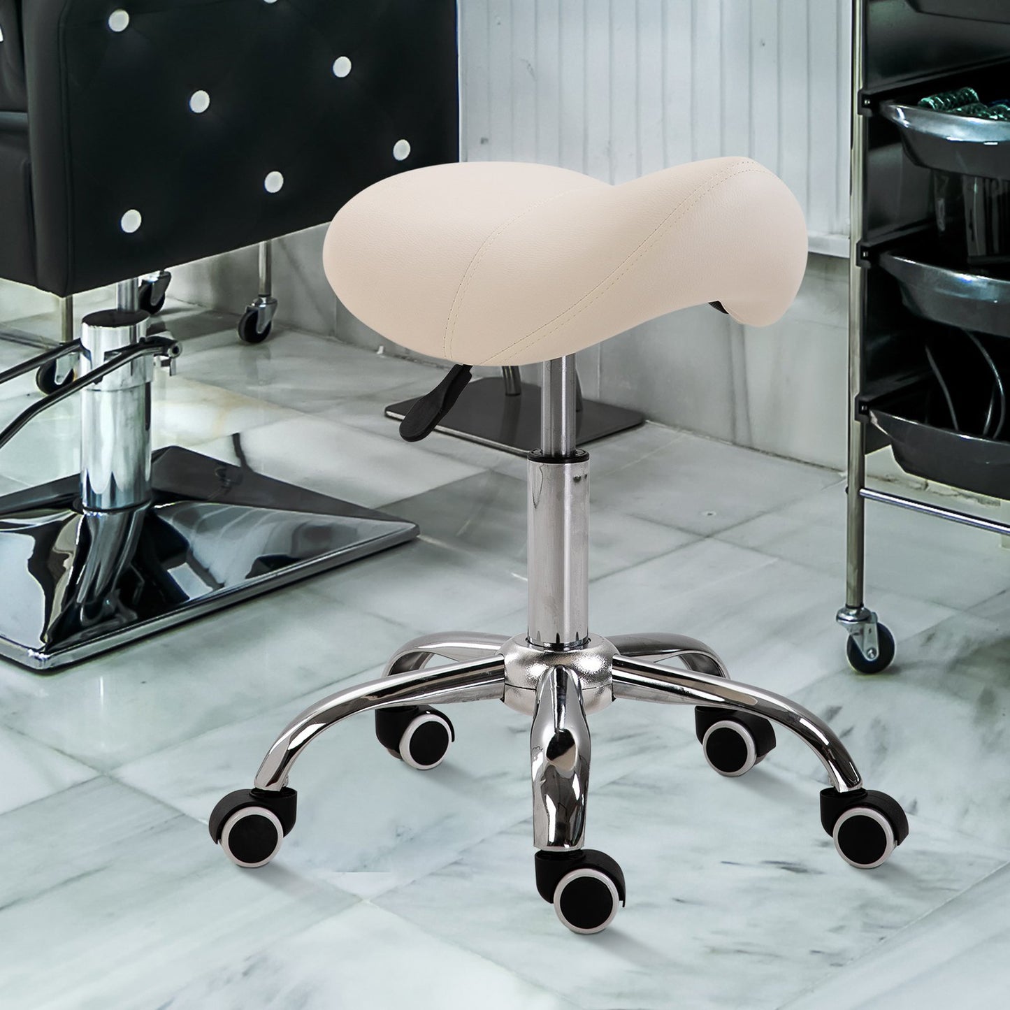 HOMCOM Faux Leather Height Adjustable Cosmetic Salon Chair Saddle Stool Beige