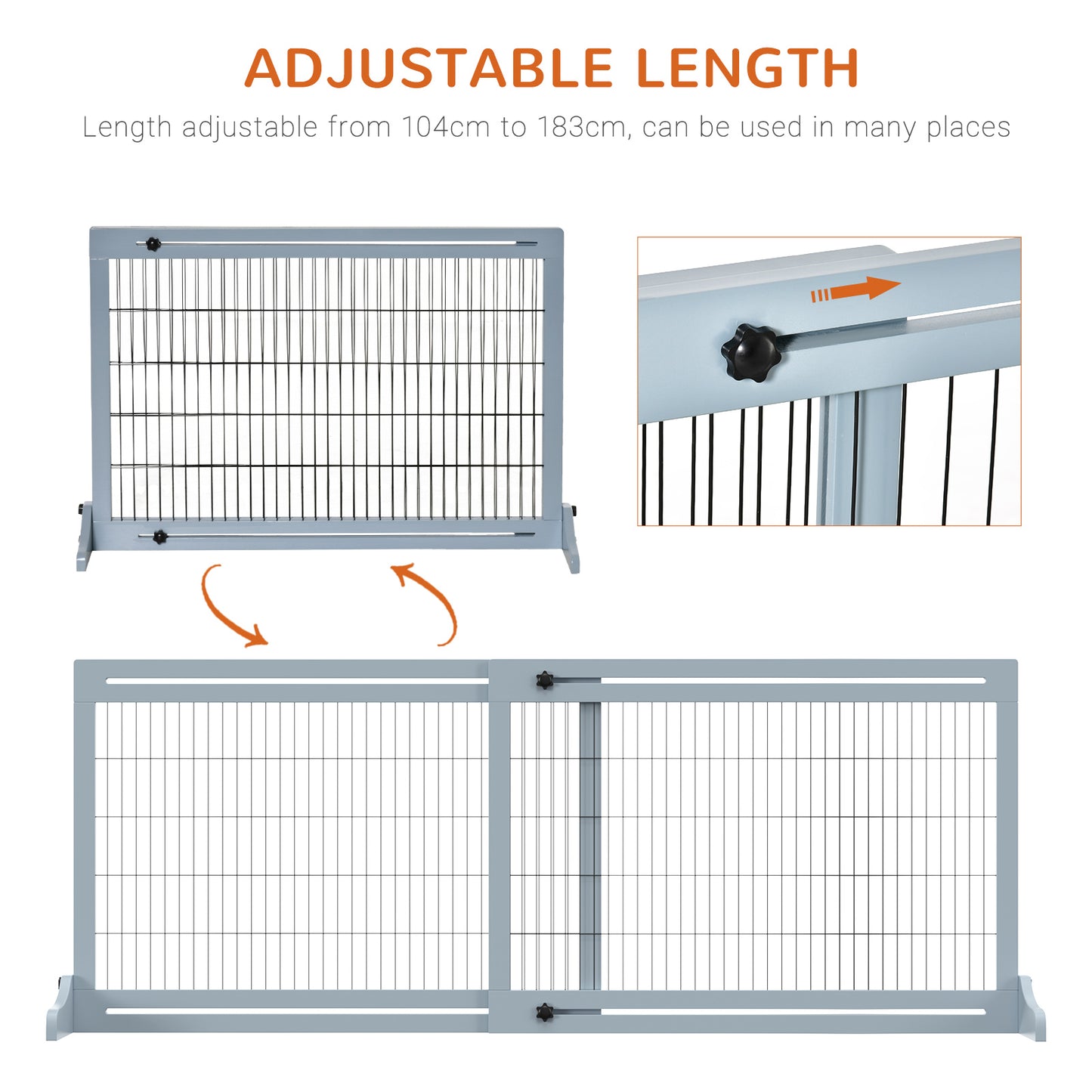 PawHut 183cm Wide Adjustable Wooden Pet Gate w/ 3 Paneld for Small and Medium Dogs