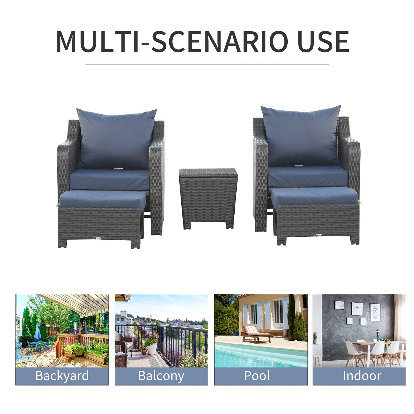 Outsunny 5pcs Outdoor Rattan Furniture Sofa Set w/ Storage Function Side Table & Ottoman