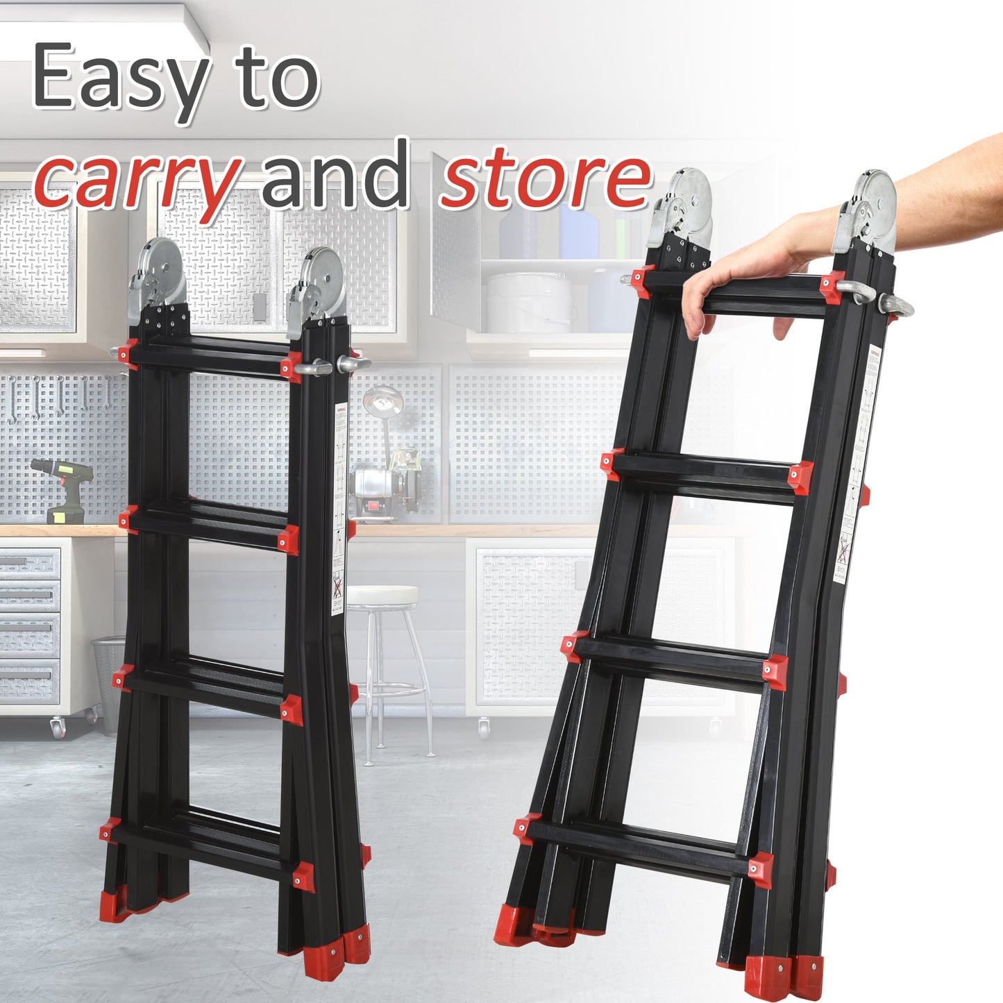 HOMCOM 4M Aluminium Telescopic Extendable Ladder w/ Non-Slip Feet