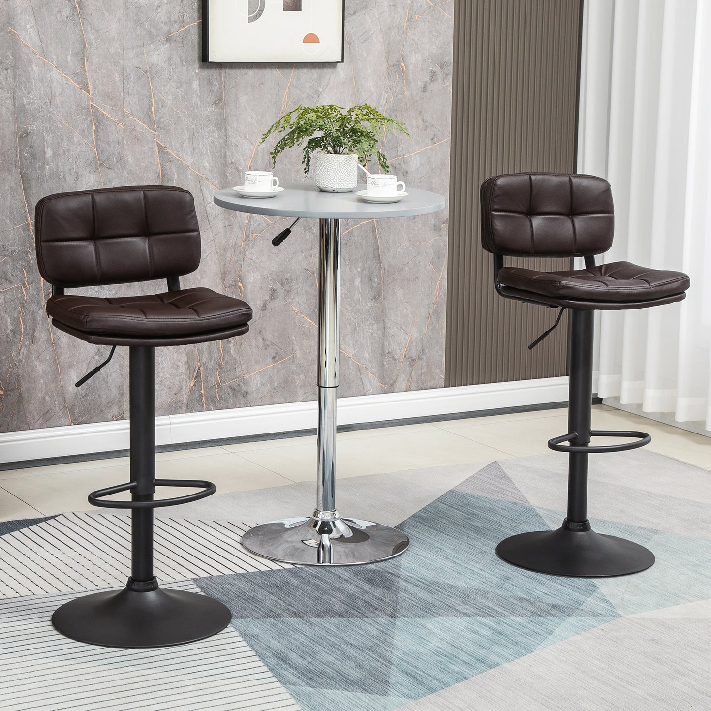 HOMCOM Swivel Bar Stools Set of 2 Dining Chairs Barstools Adjustable Height with Footrest for Kitchen Counter Home Bar Brown
