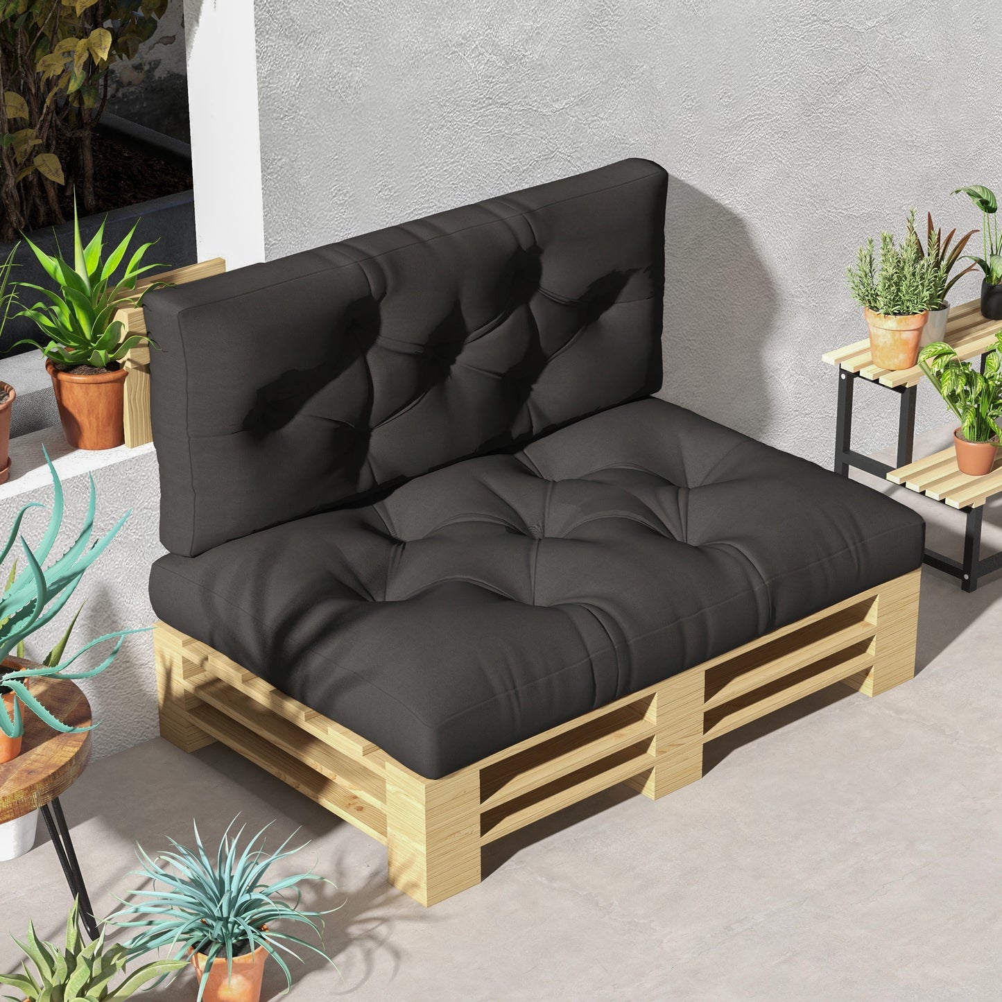 Outsunny 2 Seater Pallet Seat Cushions Back Pillows Replacement, Patio Chair Cushions Set for Indoor Outdoor, Charcoal Grey