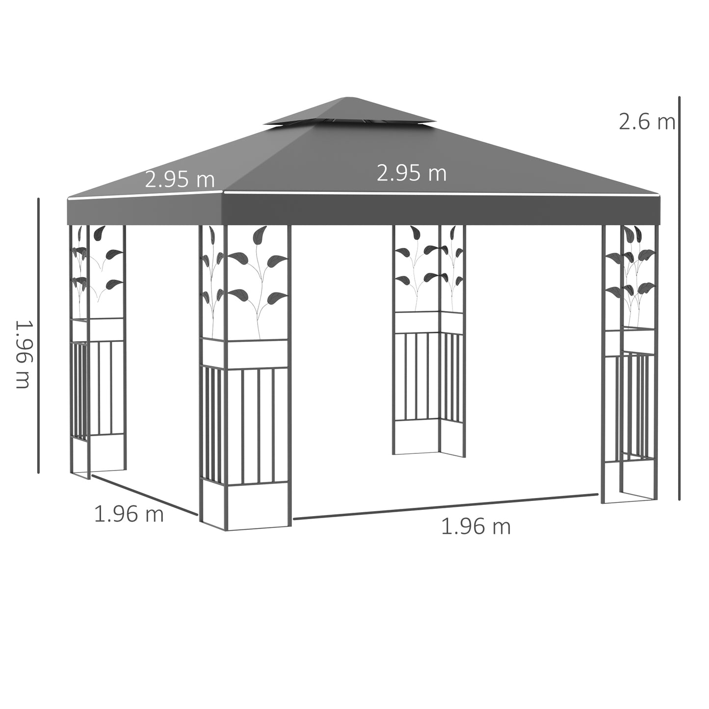 Outsunny 3 x 3 meter Outdoor Garden Steel Gazebo Patio Canopy Marquee Patio Party Tent Canopy Shelter Vented Roof Decorative Frame - Grey